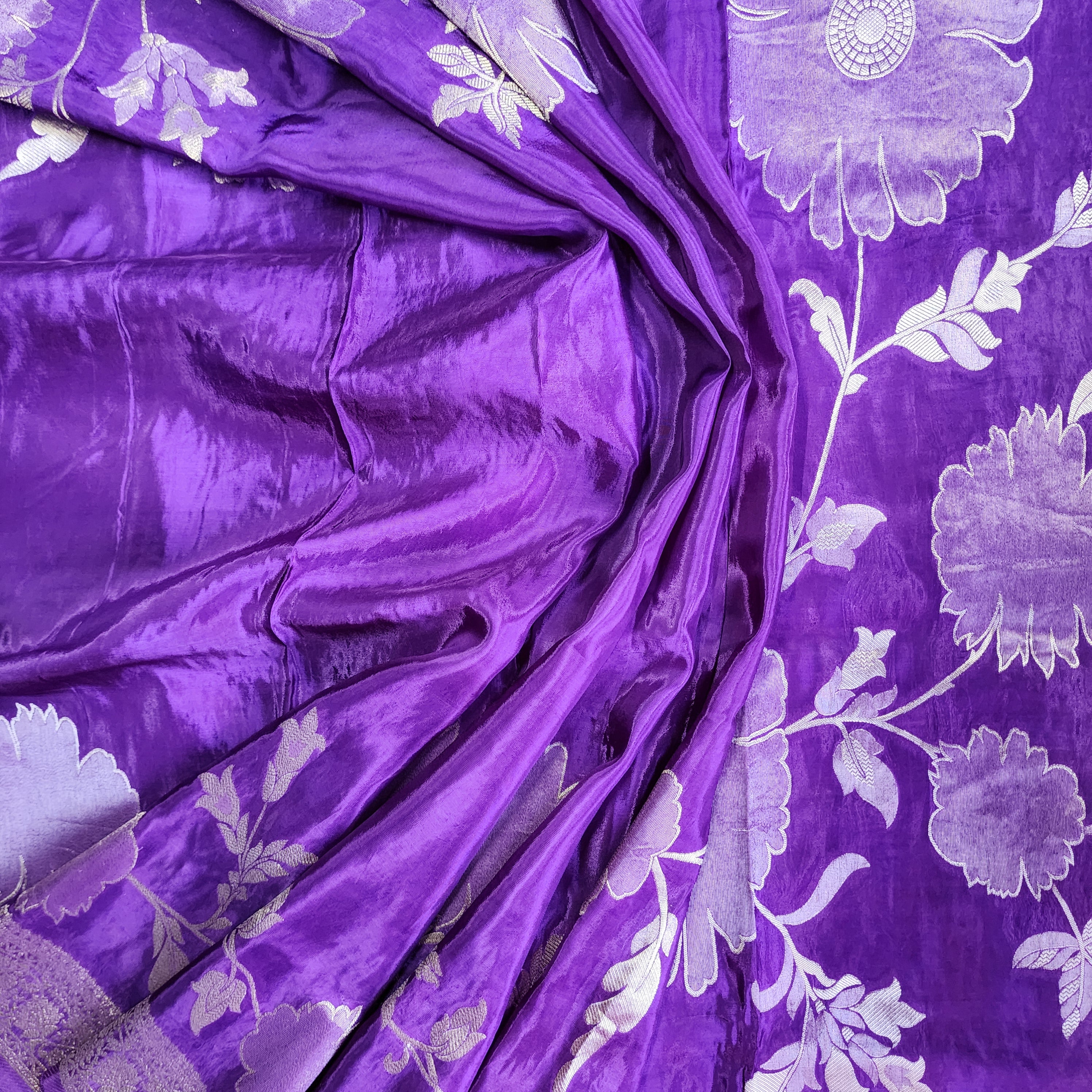 Plum Purple Muslin Silk Saree with Floral Weave