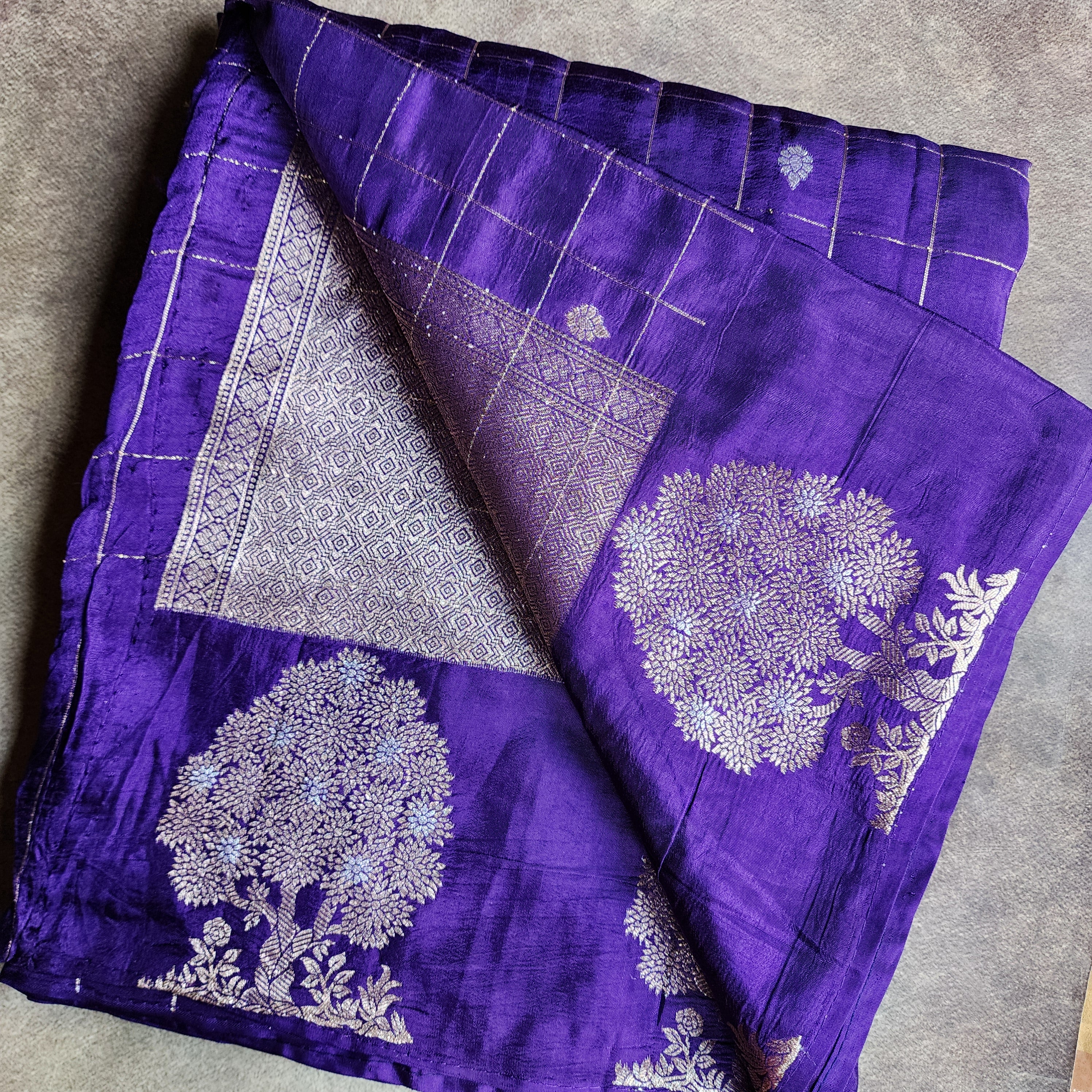 Royal Purple Dupion Silk Saree with Zari Motifs