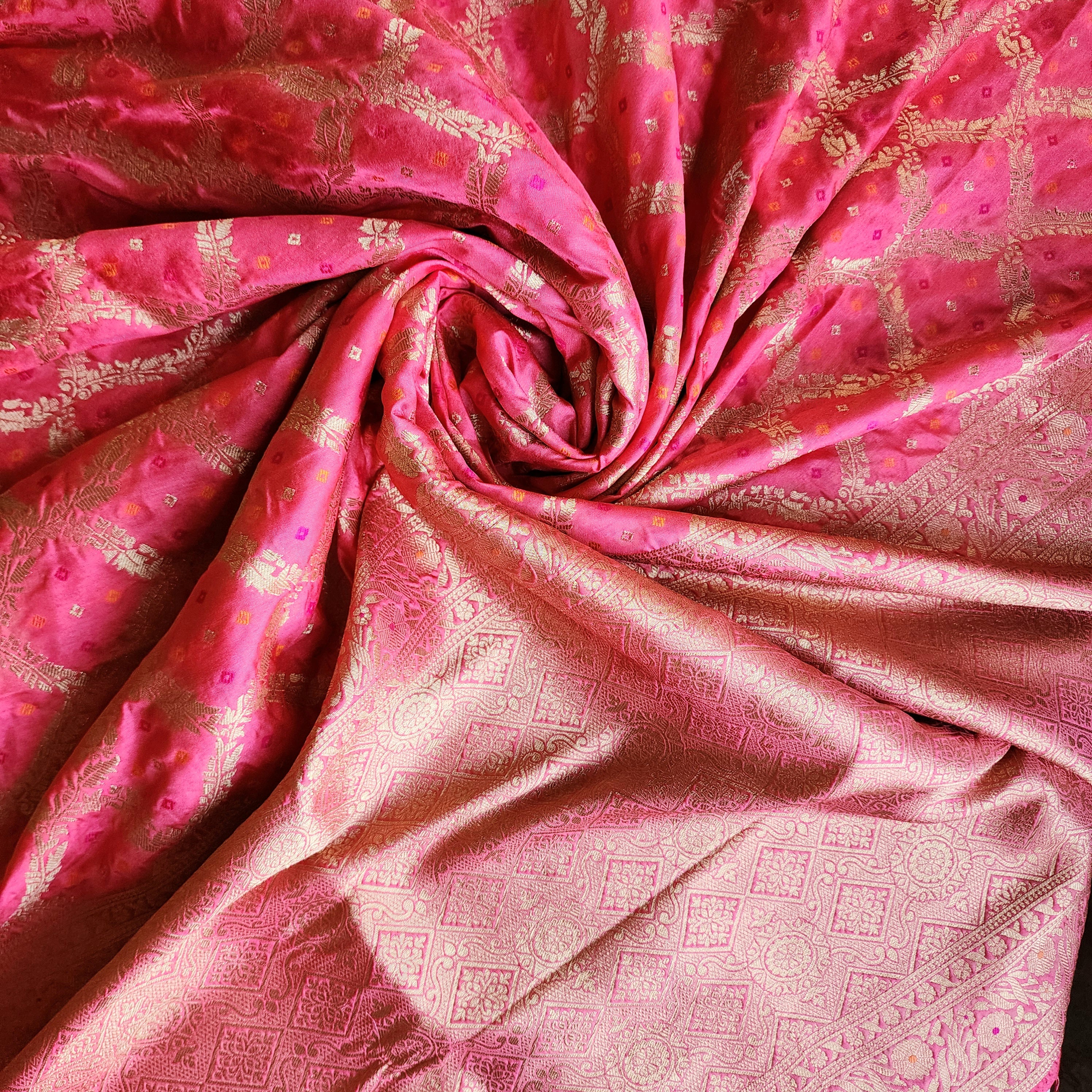 Rani Pink Bandhani Dupatta with Traditional Jaal