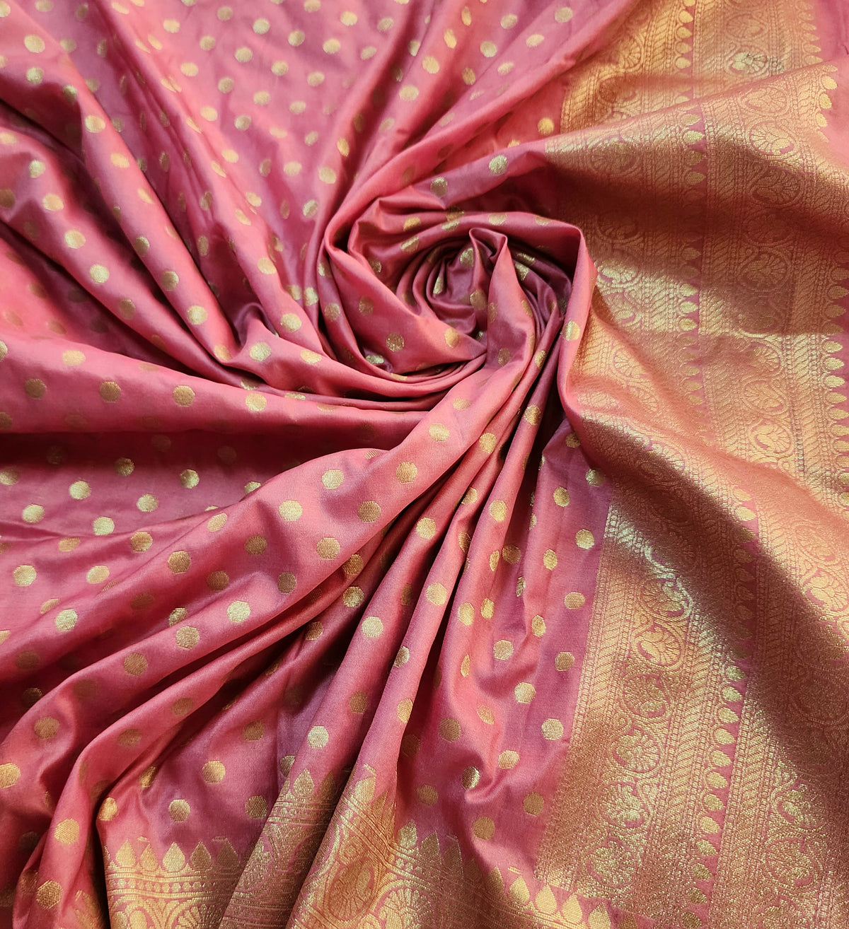 Dusty Rose Banarasi Silk Dupatta with Gold Polka Dot