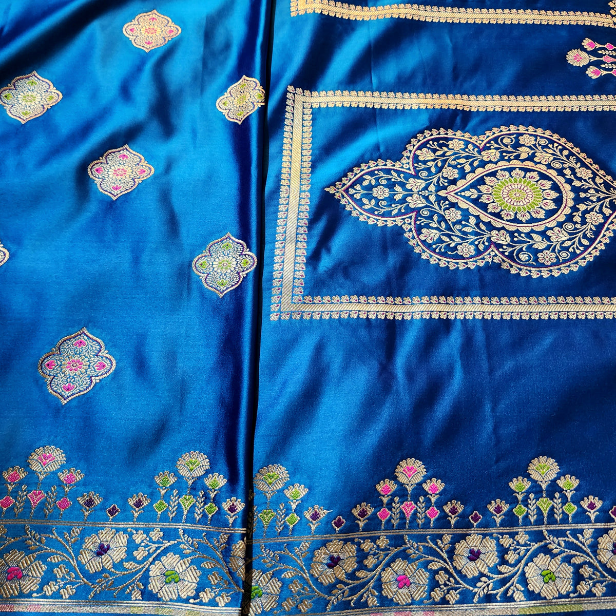 Royal Blue Banarasi Katan Silk Saree with Multicolor Meenakari