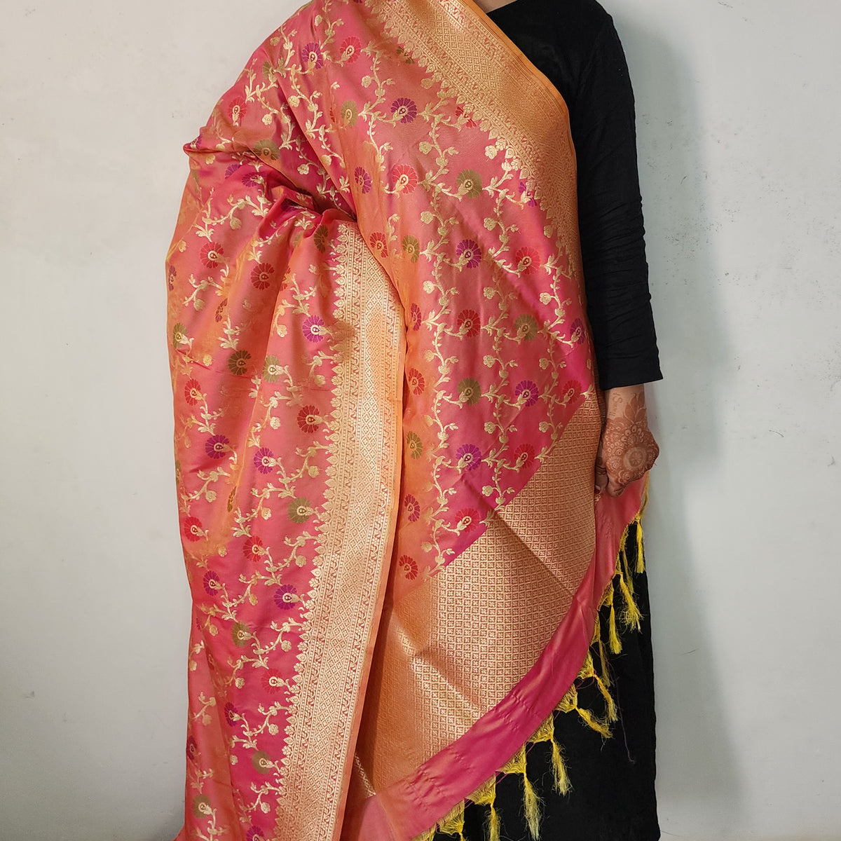 Banarasi Silk Floral Jaal Dupatta - Terracotta Rose