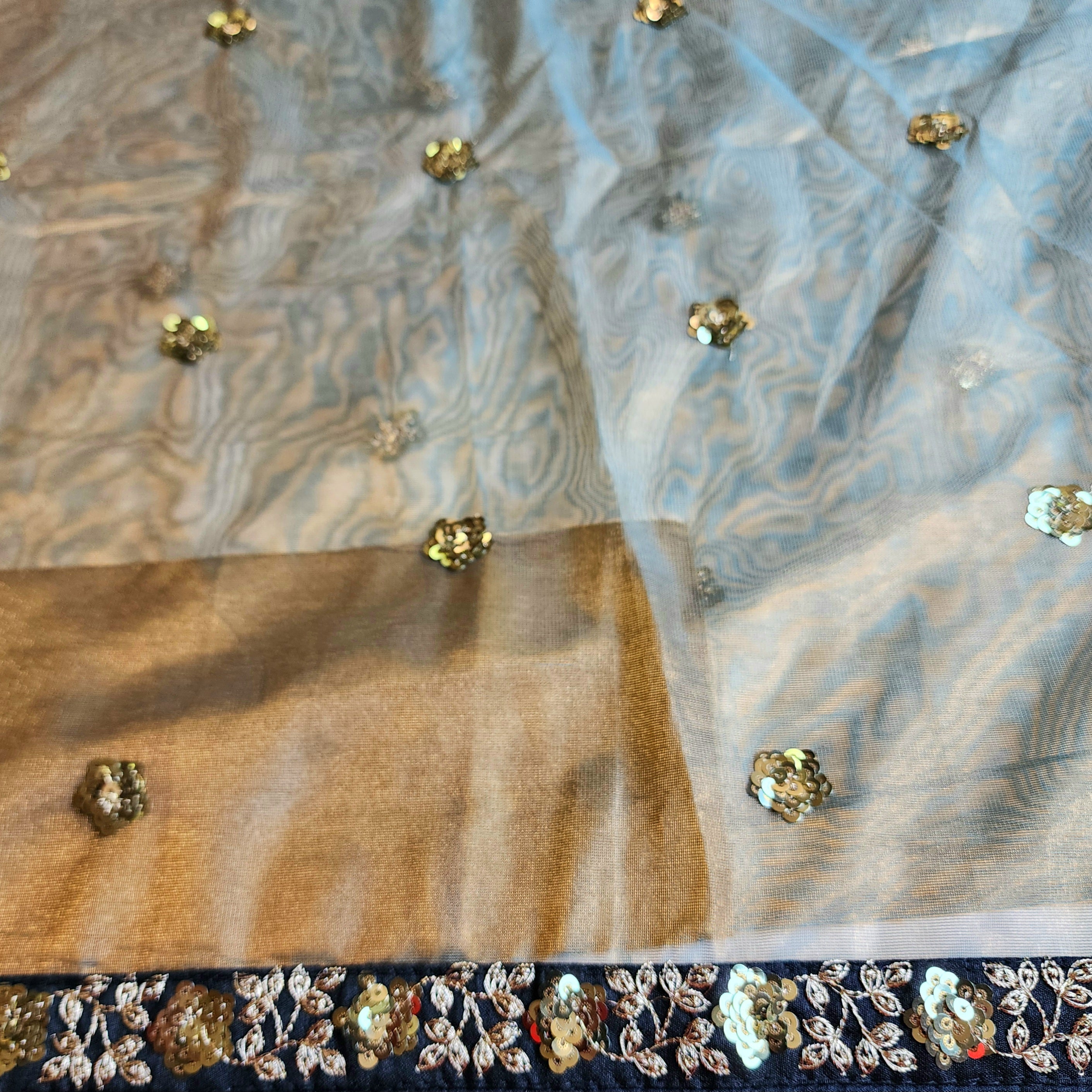 Olive Green Designer Net Saree with Heavy Embroidery Border