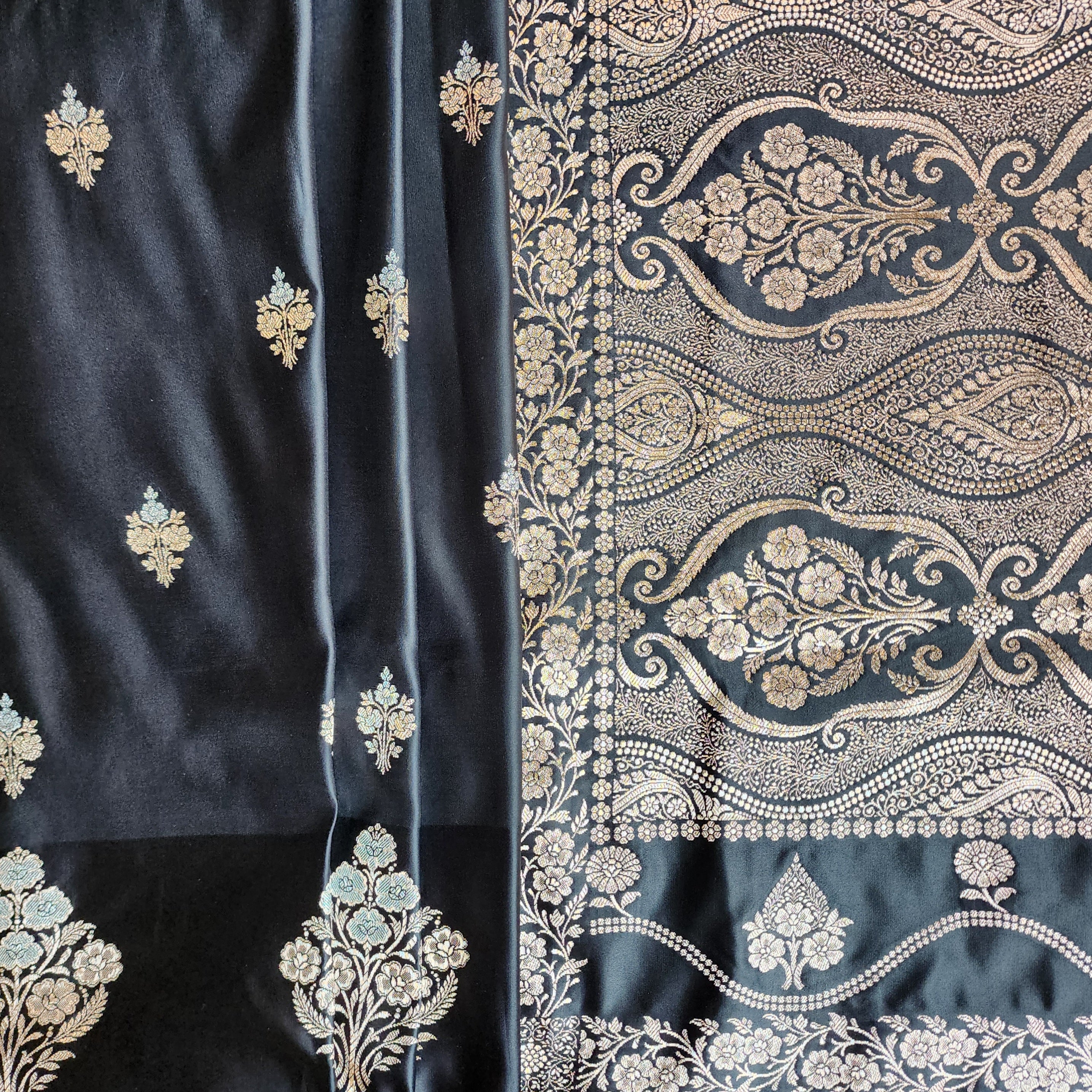 Dual-Tone Black Pure Banarasi Katan Silk Saree