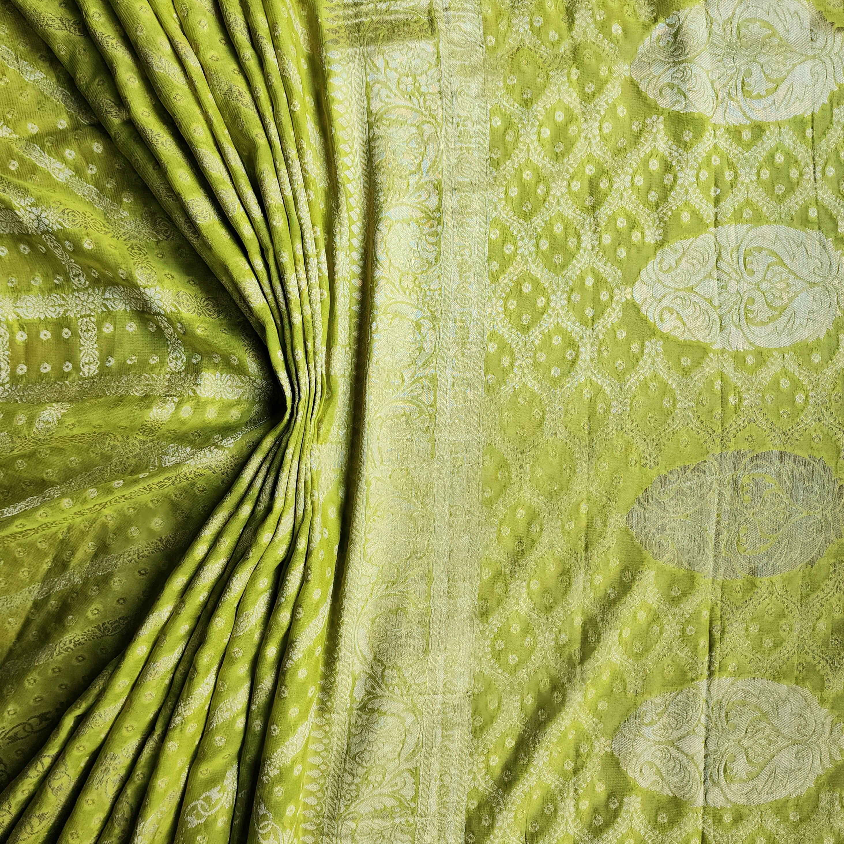 Mehndi Green Pure Khaddi Georgette Banarasi Saree with Golden Zari