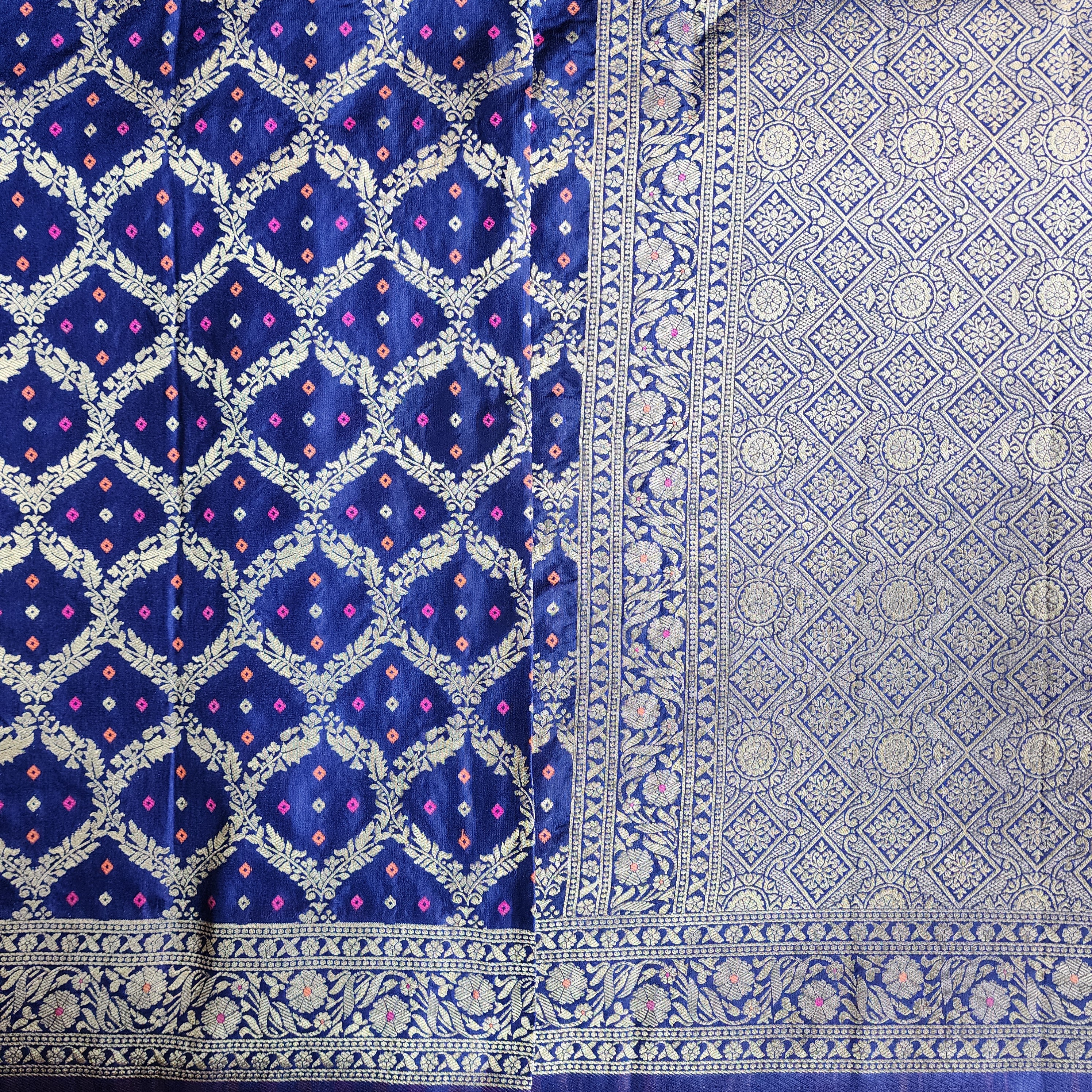 Royal Blue Bandhani Dupatta with Traditional Jaal