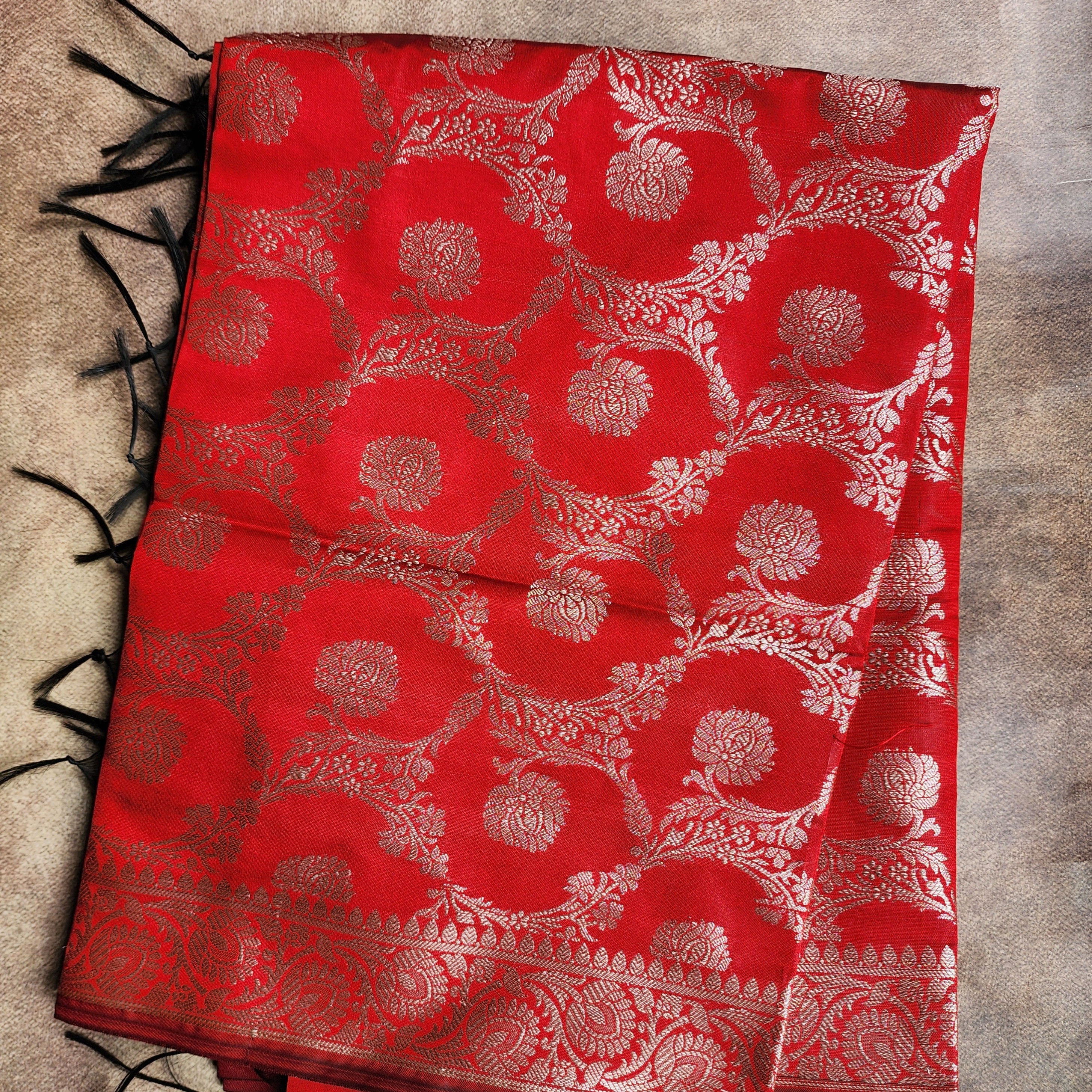 Classic Red Semi Silk Zari Dupatta