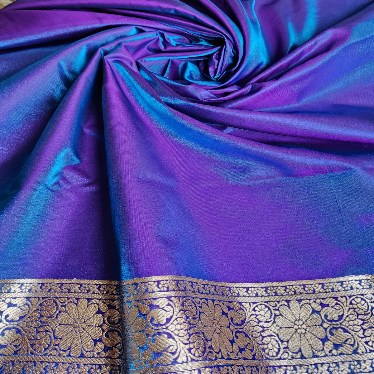 Royal Purple Blue Banarasi Silk Saree with Golden Zari Weave