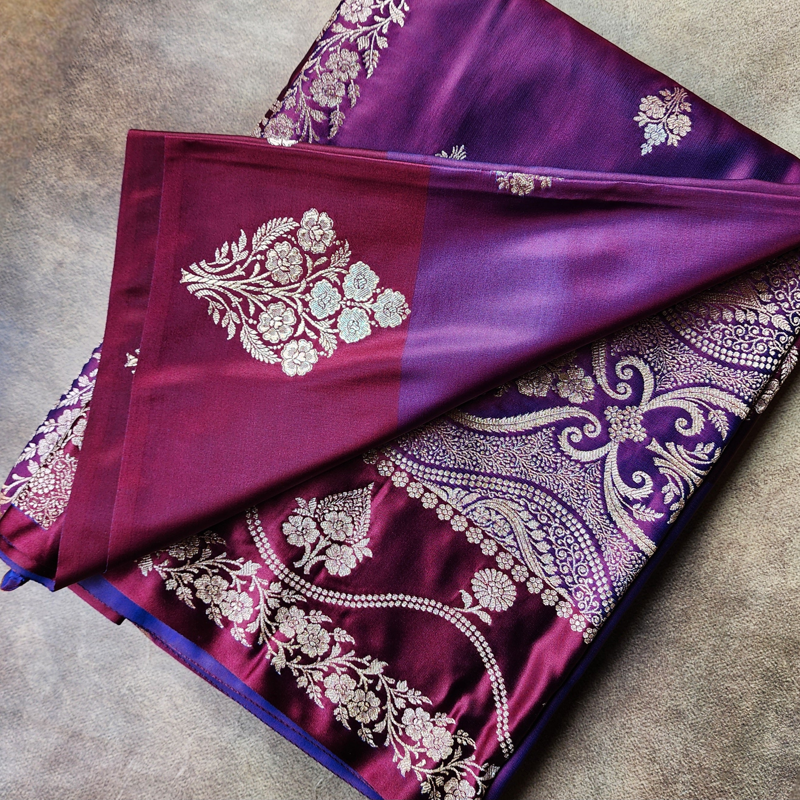 Royal Purple Pure Banarasi Katan Silk Saree with Magenta Border