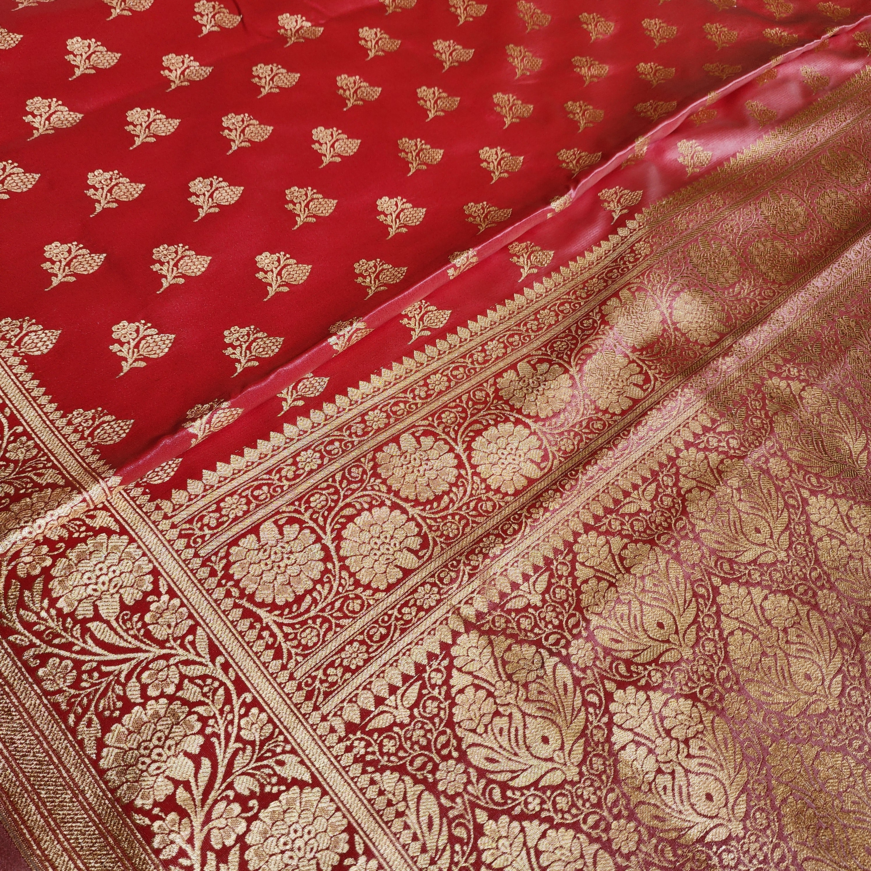 Rich Red Banarasi Silk Saree with Gold Zari Weaving