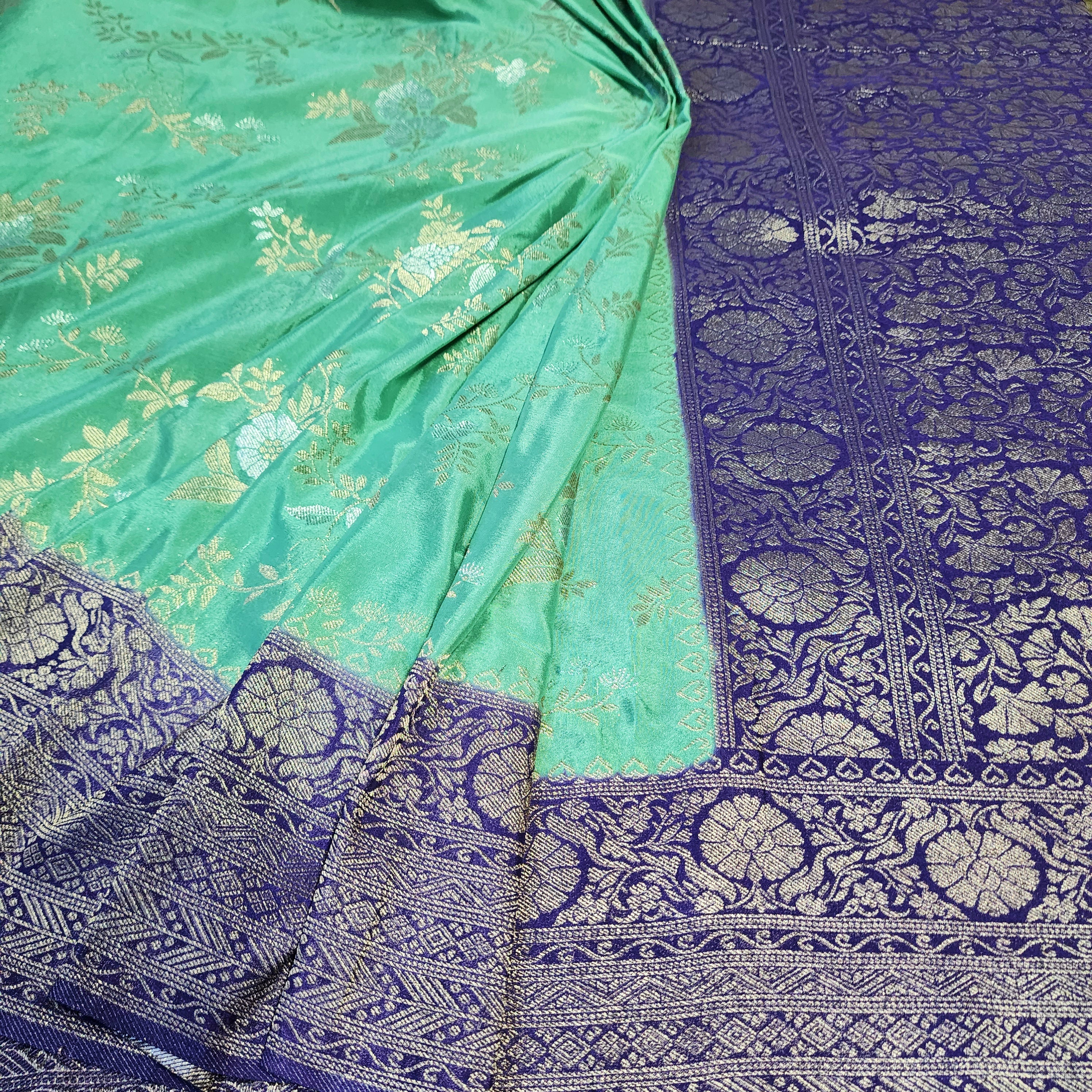 Mint Green Crepe Chiffon Saree with Violet Border