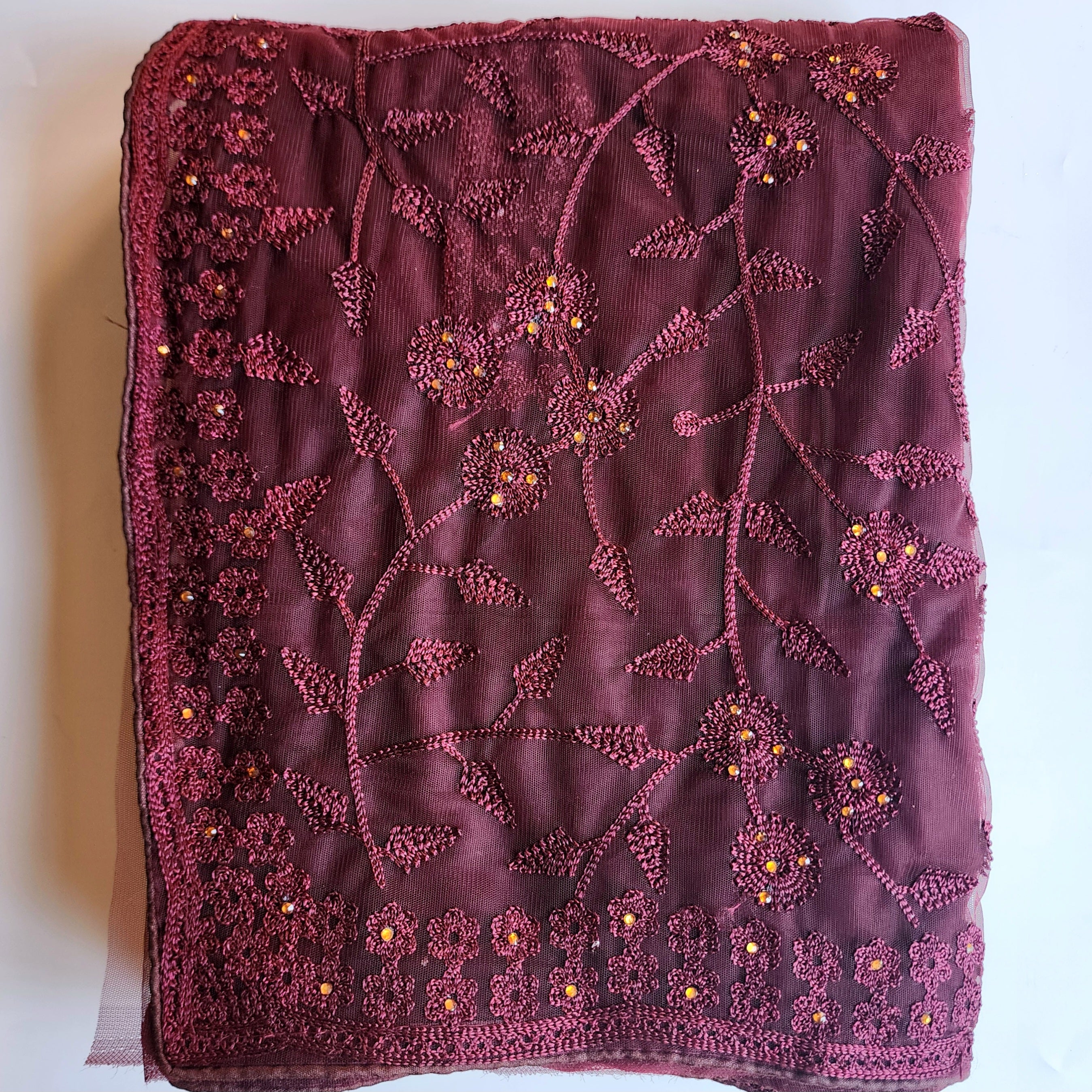 Embroidered Net Designer Saree in Wine