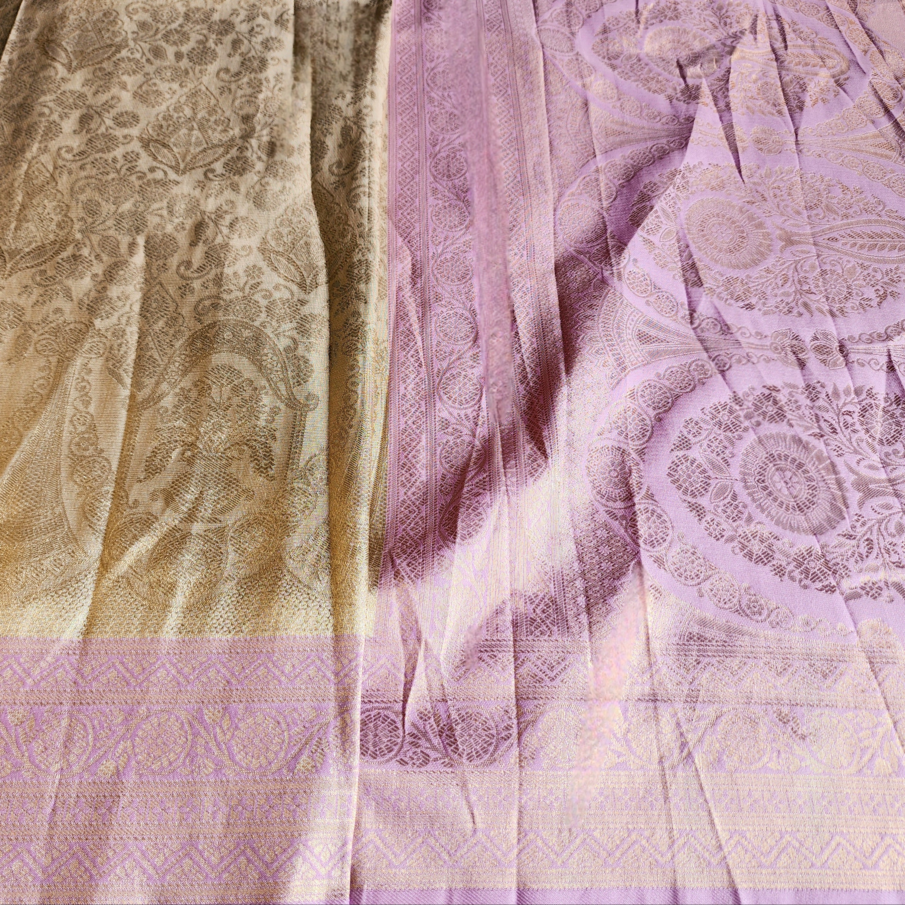 Beige Gold Kanjivaram Style Banarasi Designer Silk Saree