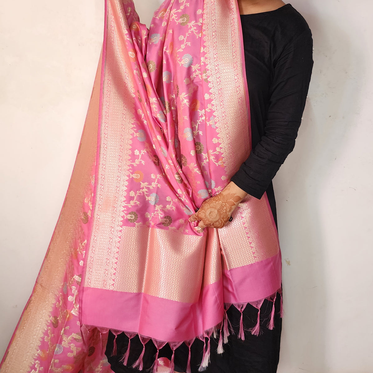 Banarasi Silk Floral Jaal Dupatta - Blush Pink