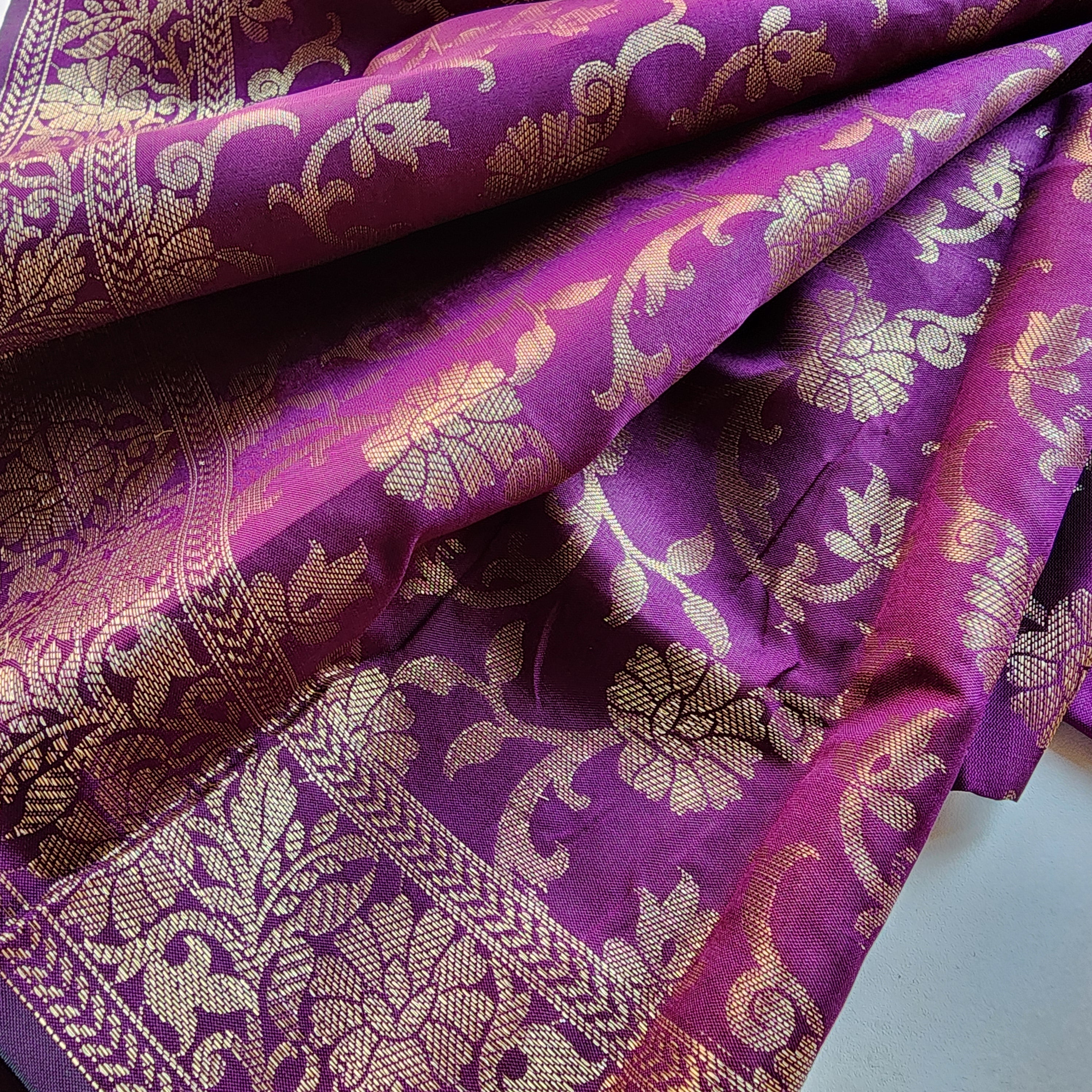 Magenta Purple Banarasi Tapetta Silk Dupatta with Gold Floral Weave