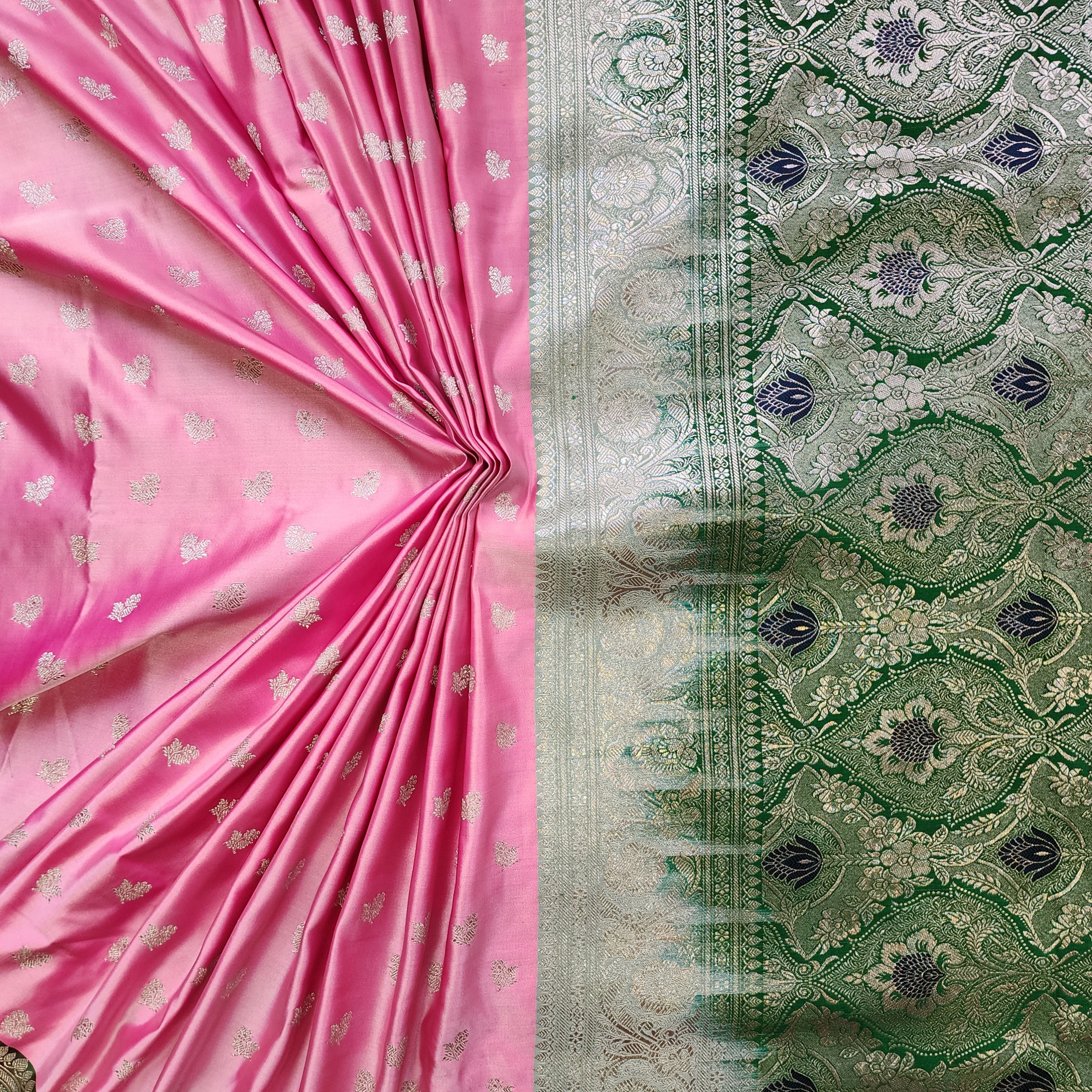 Rose Pink Pure Banarasi Katan Silk Saree with light Gold Zari Weaving