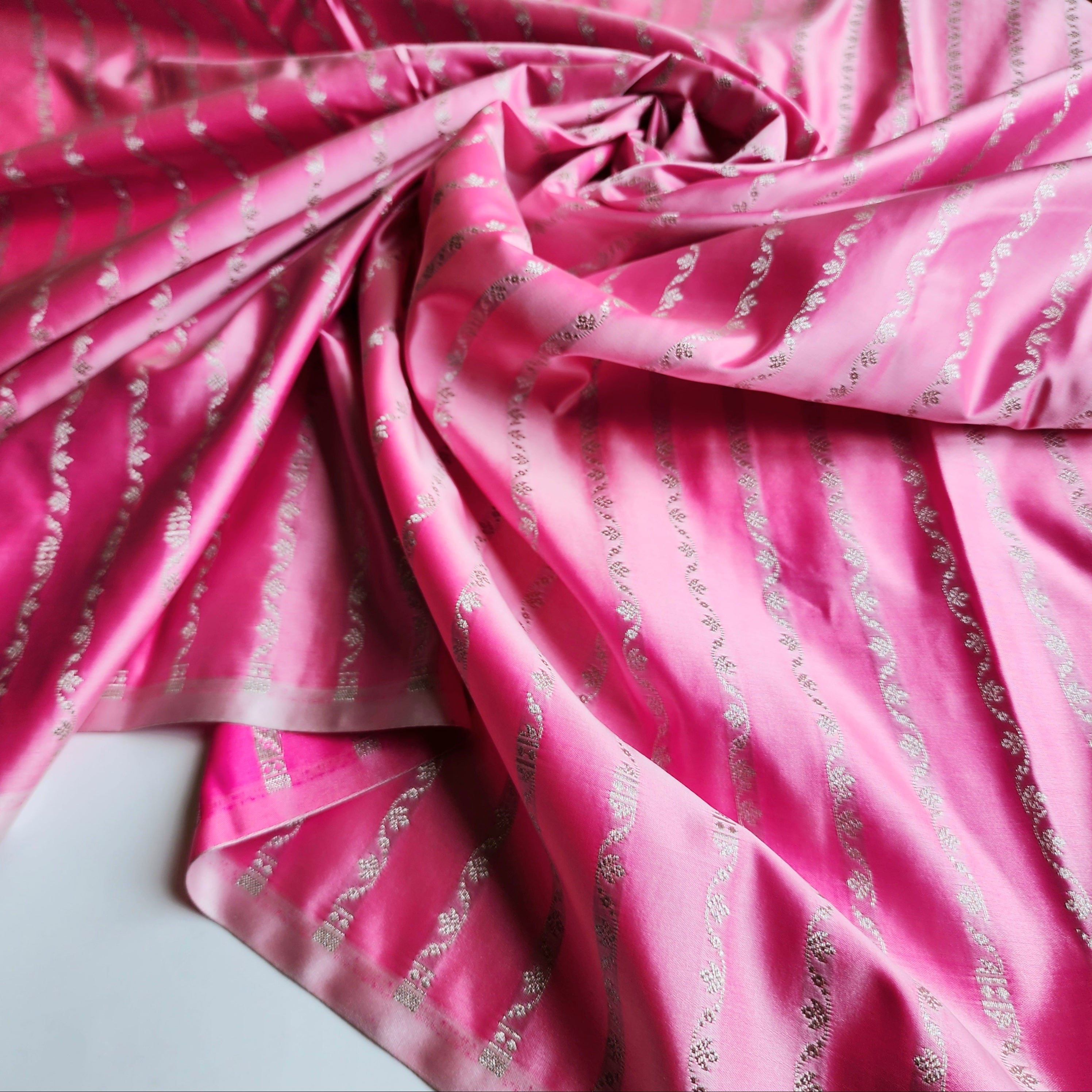 Pastel Candy Pink Banarasi Katan Silk Saree with Light Gold Zari weaving