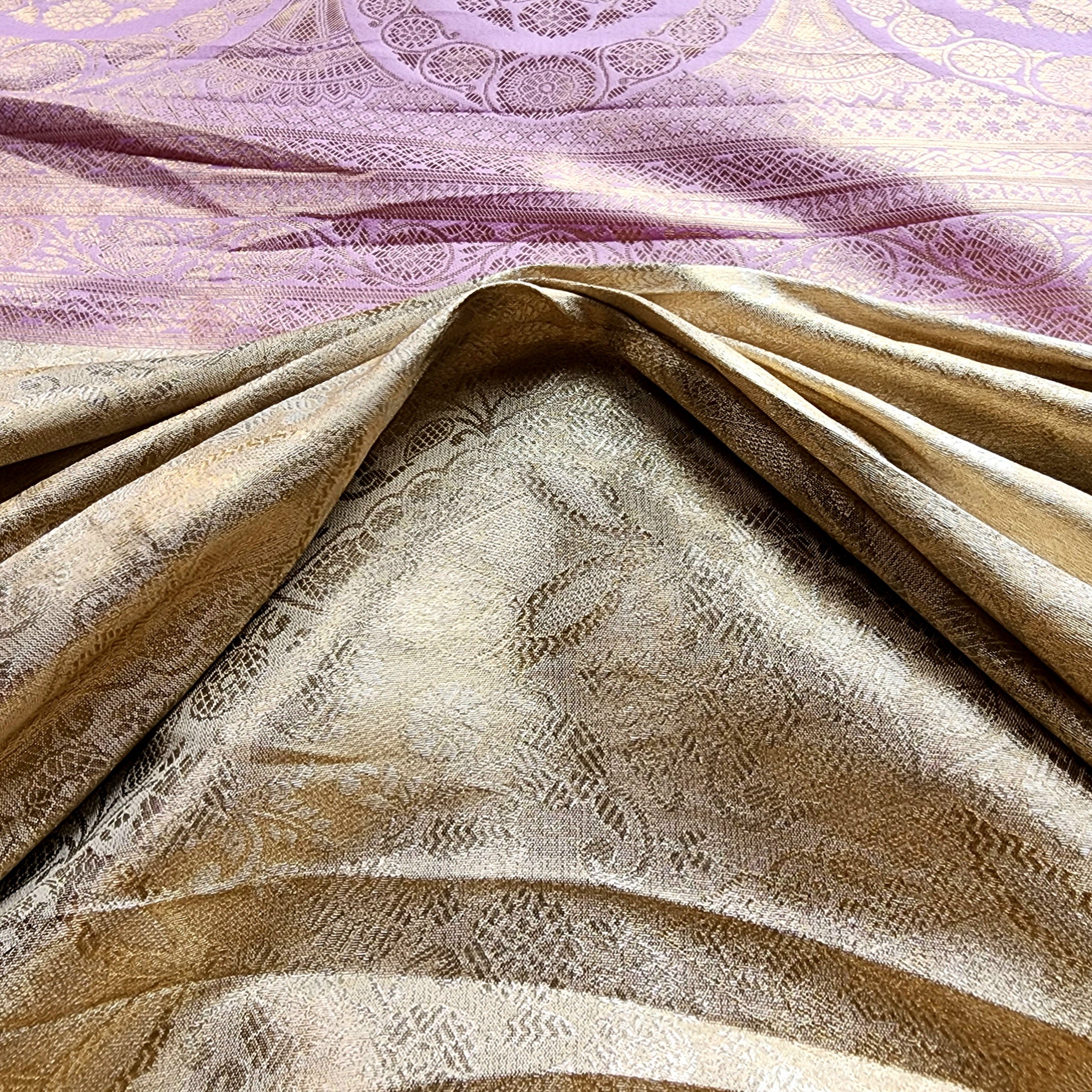Beige Gold Kanjivaram Style Banarasi Designer Silk Saree