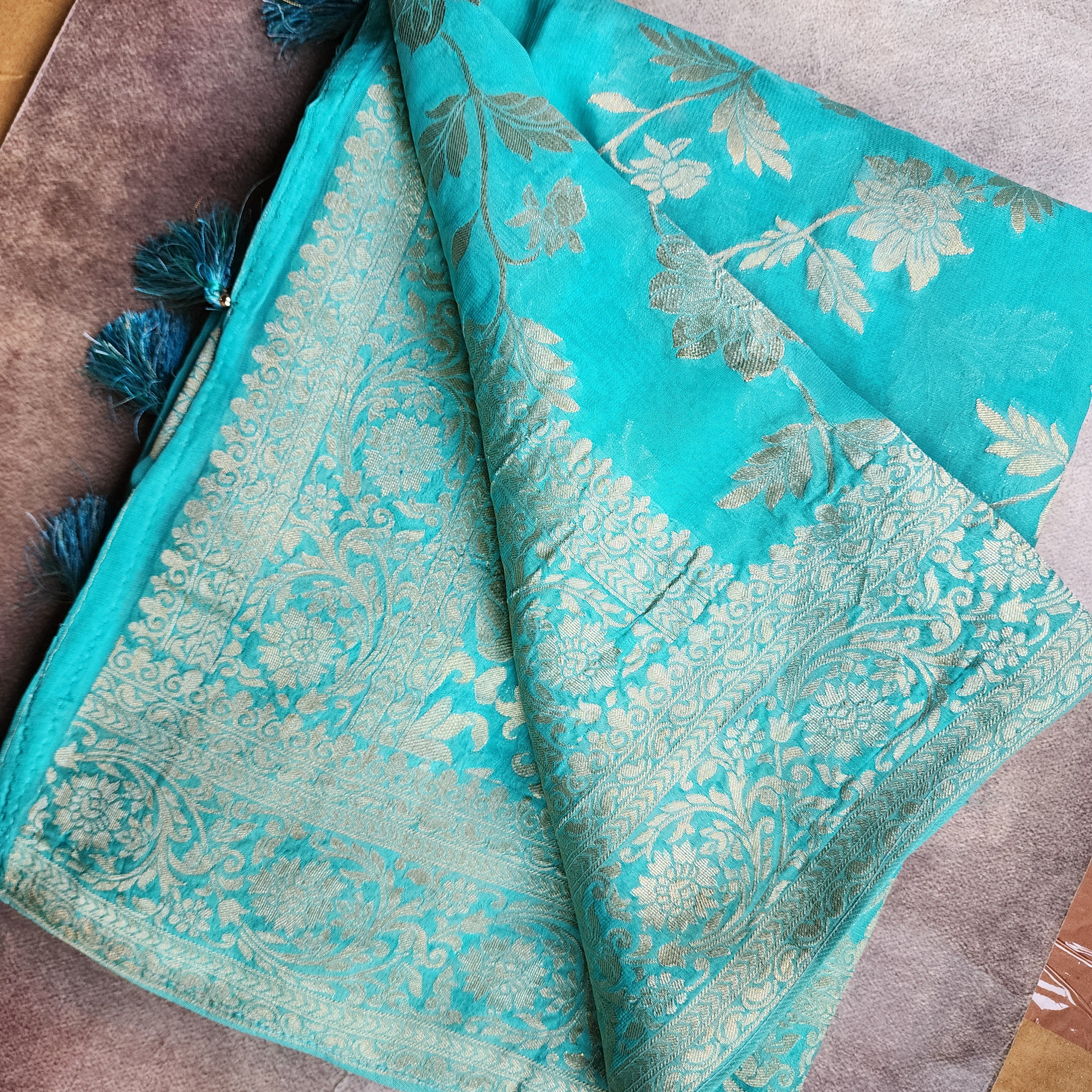 Khaddi Georgette Pure Banarasi Saree in Turquoise