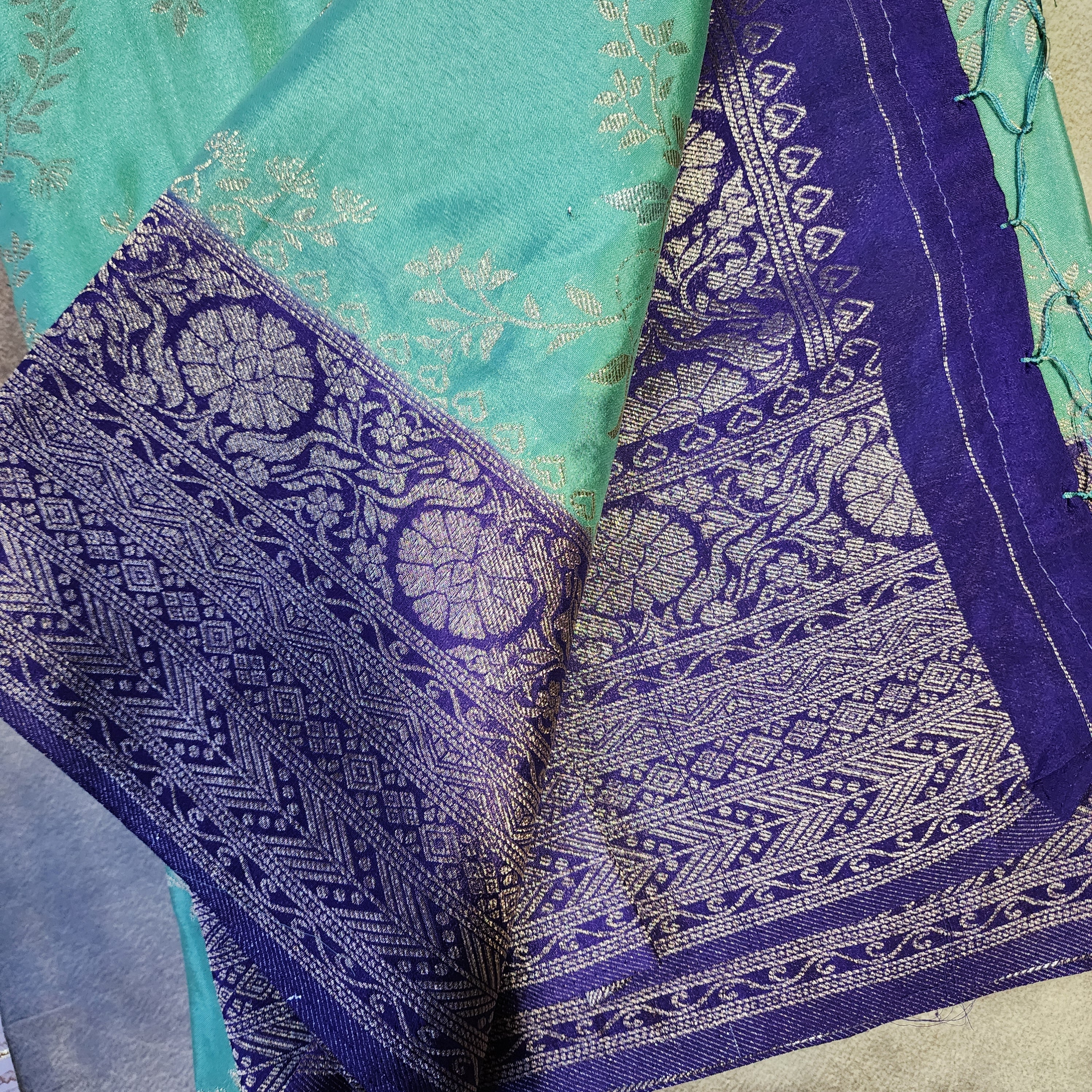 Mint Green Crepe Chiffon Saree with Violet Border