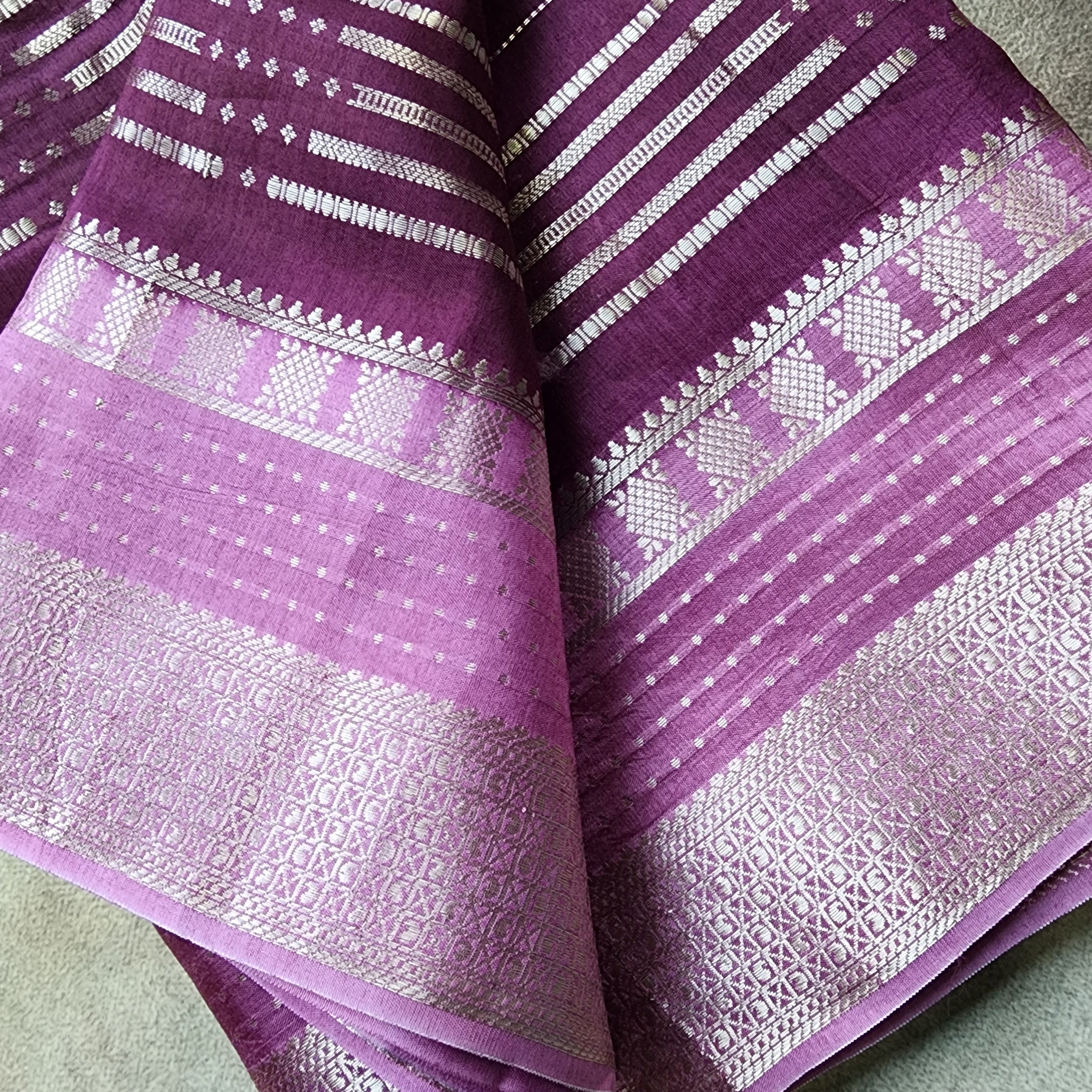 Deep Plum Crepe Georgette Silk Saree with Gold Zari Detailing