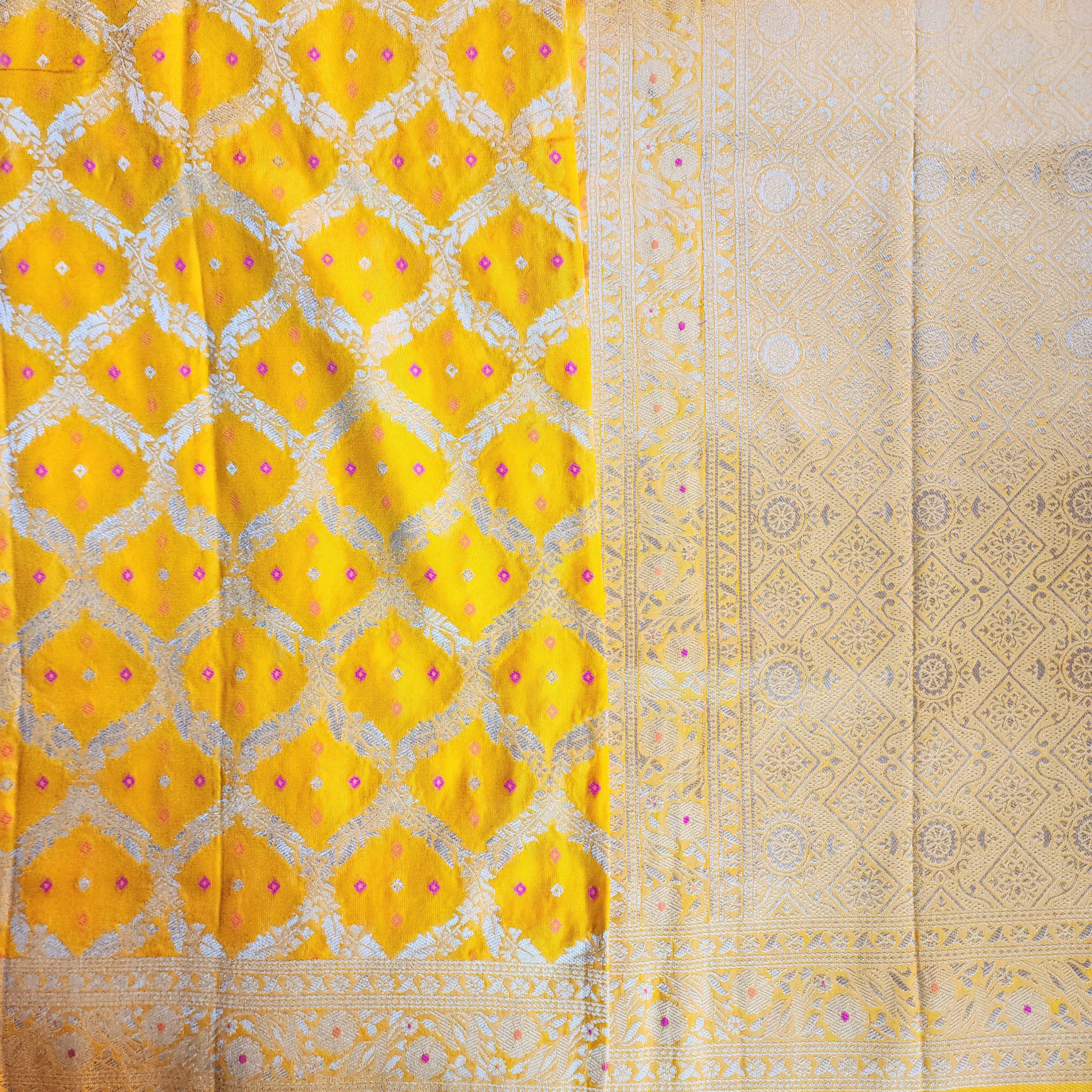 Mustard Yellow Bandhani Dupatta with Traditional Jaal