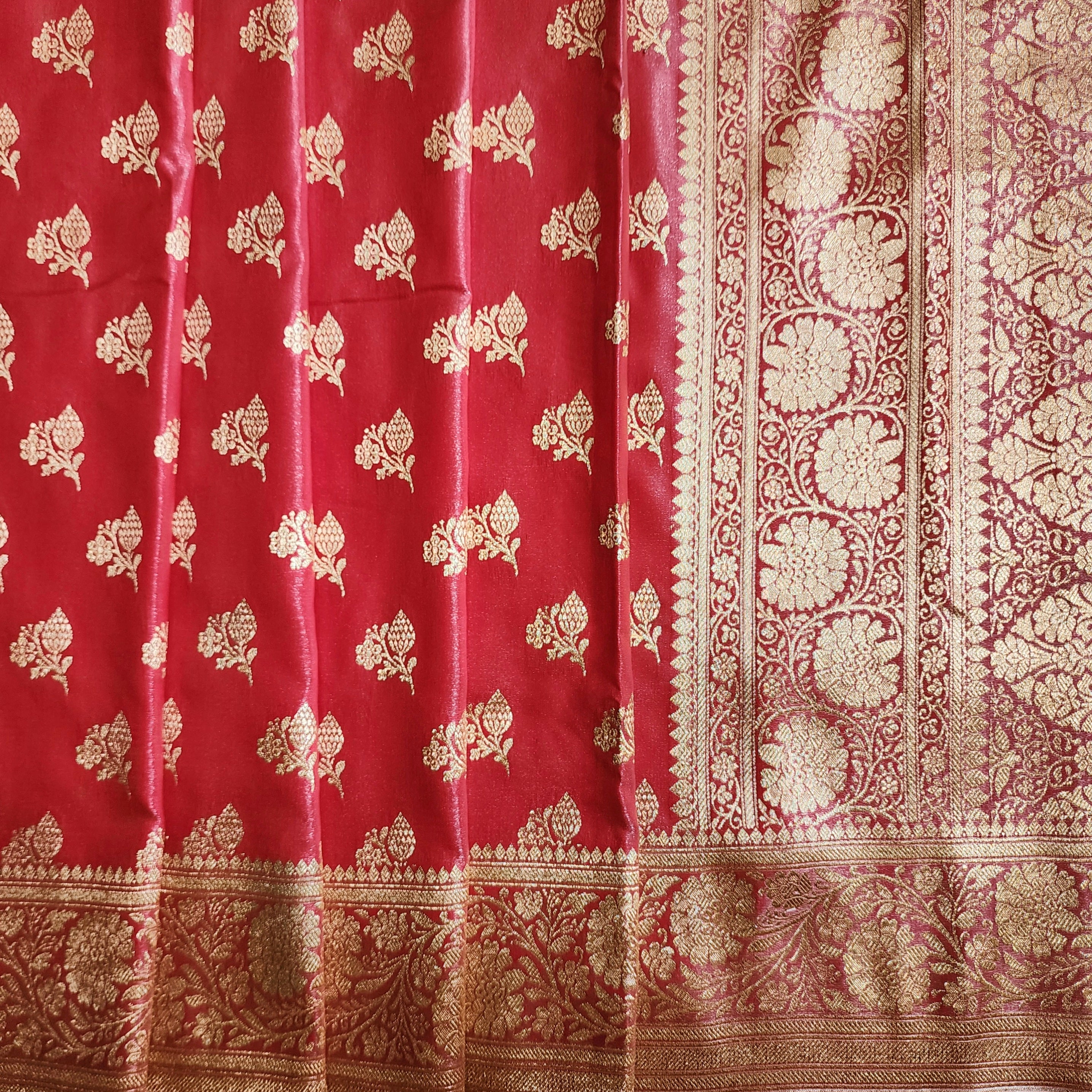 Rich Red Banarasi Silk Saree with Gold Zari Weaving