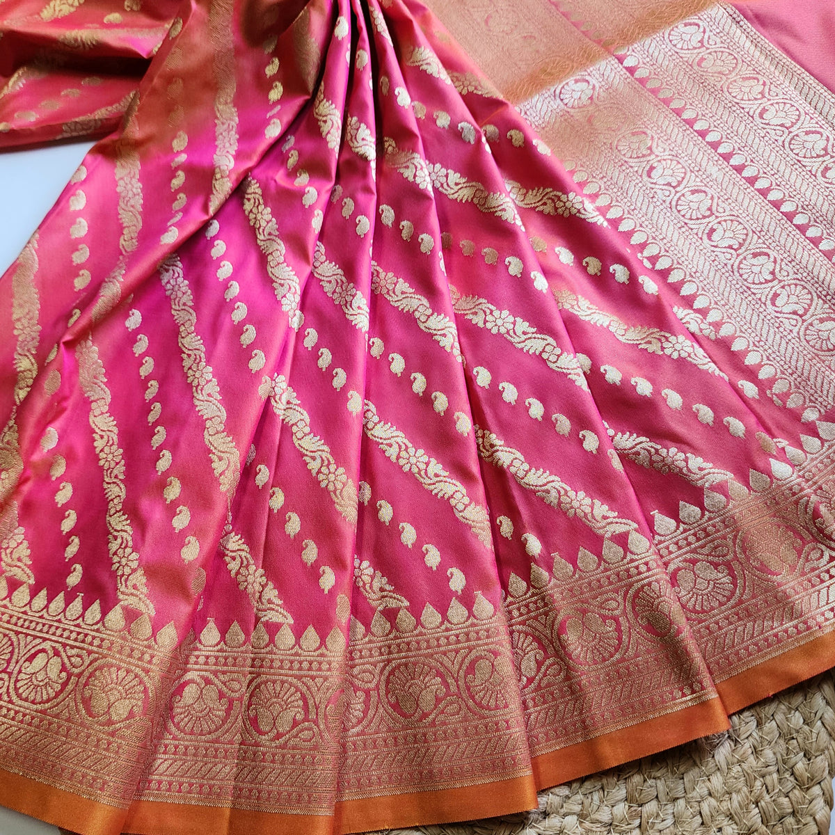 Peach Orange - Banarasi Leheriya Style Dupatta