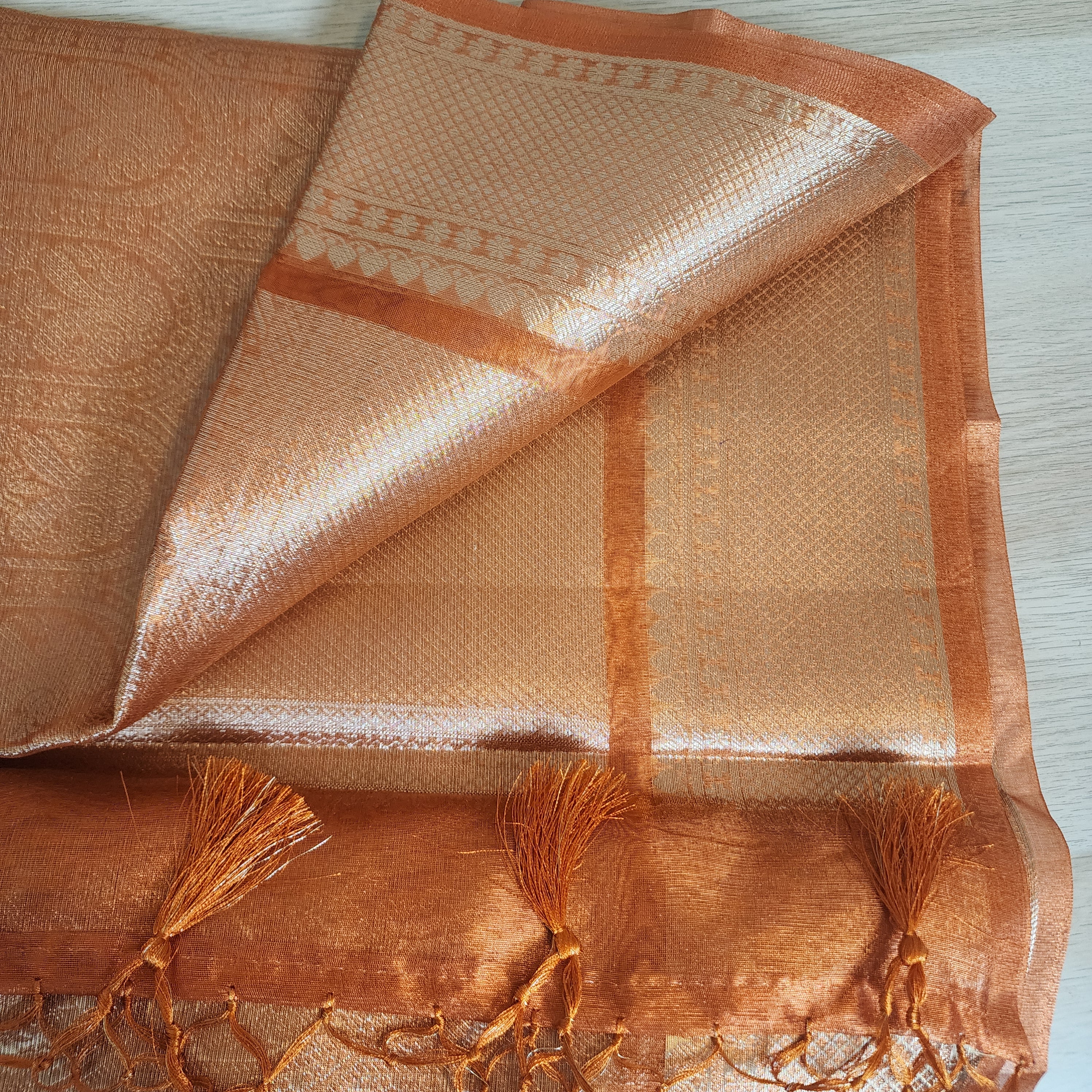 Fanta Orange Metallic Tissue Silk Saree