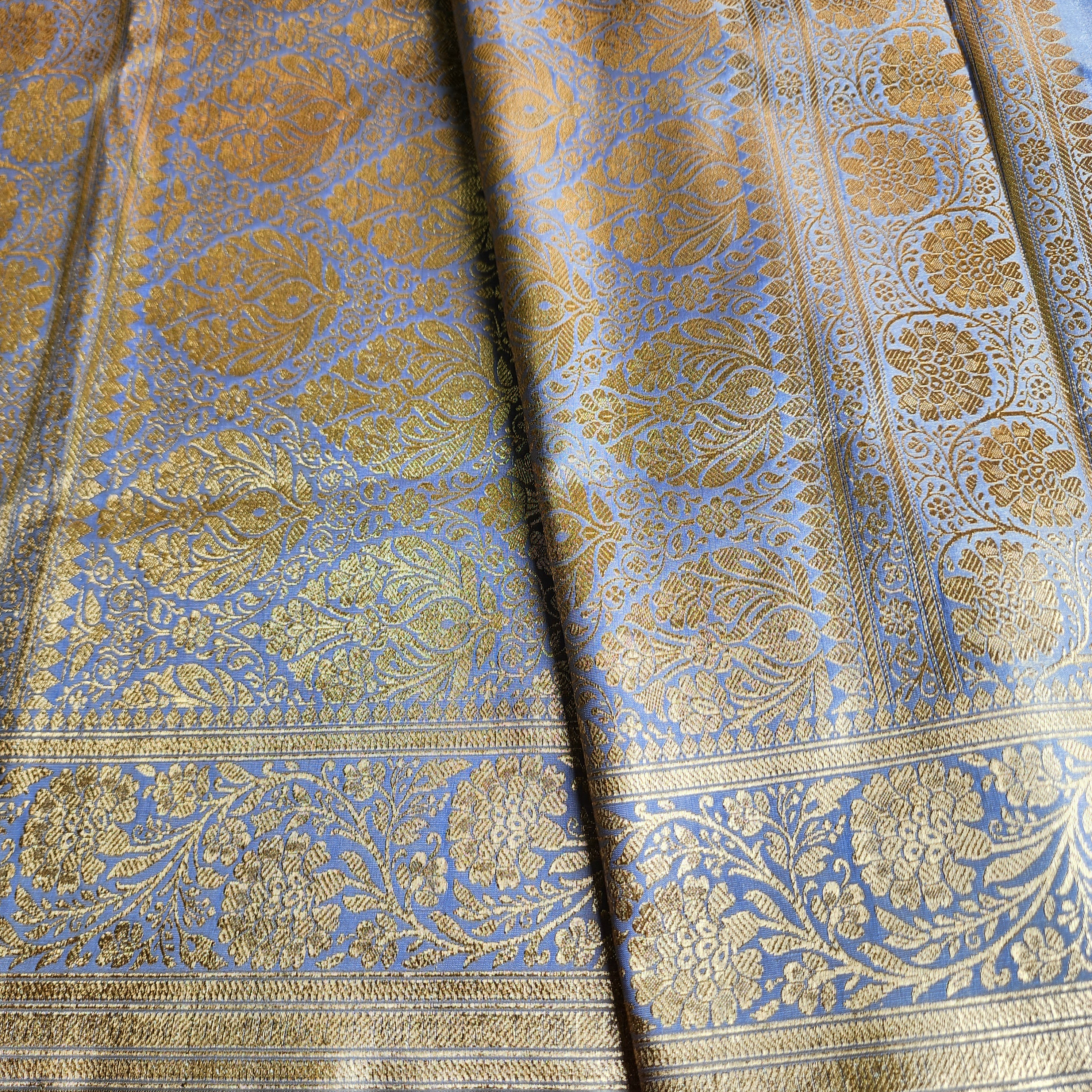 Rich Periwinkle Blue Banarasi Silk Saree with Gold Zari Weaving