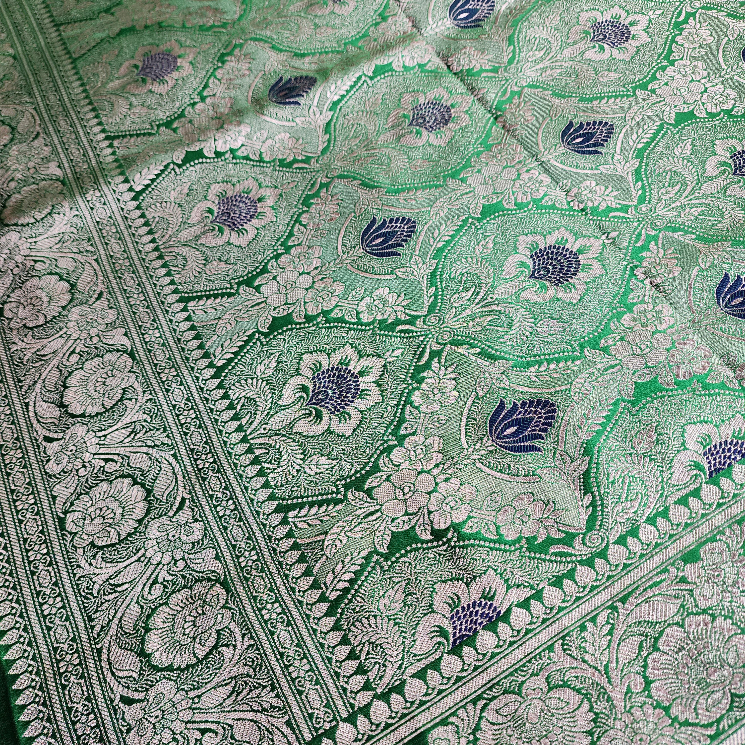 Peach Pure Banarasi Katan Silk Saree with light Gold Zari Weaving