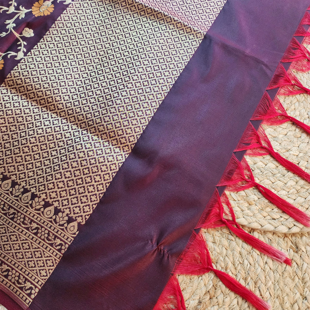 Banarasi Silk Floral Jaal Dupatta - Deep Burgundy