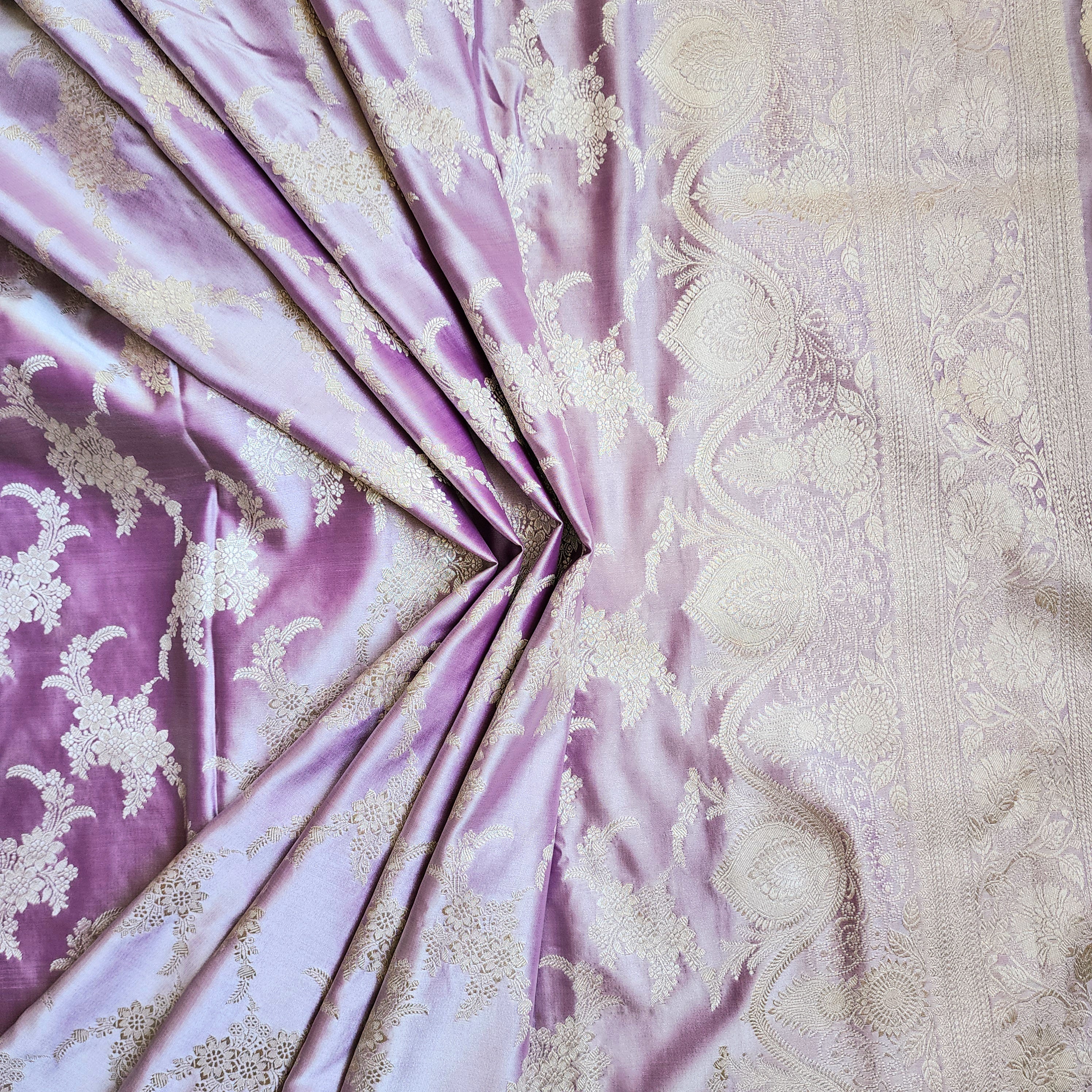 Lilac Banarasi Katan Silk Saree with Floral Vine Jaal