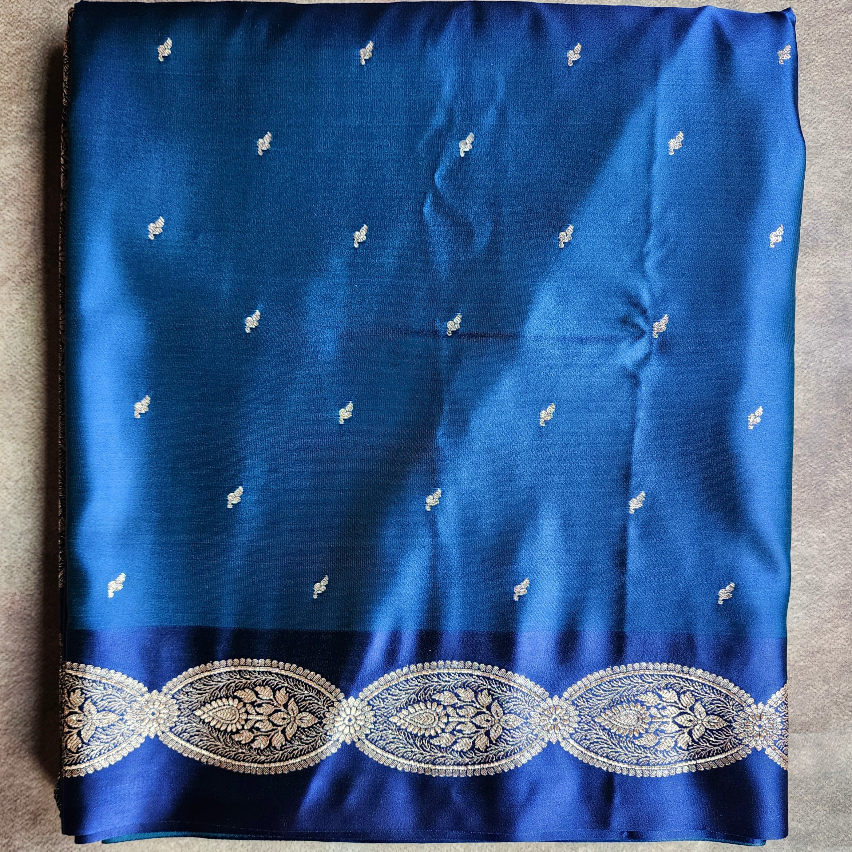 Royal Blue Banarasi Katan Silk Saree with Gold Zari Weaving