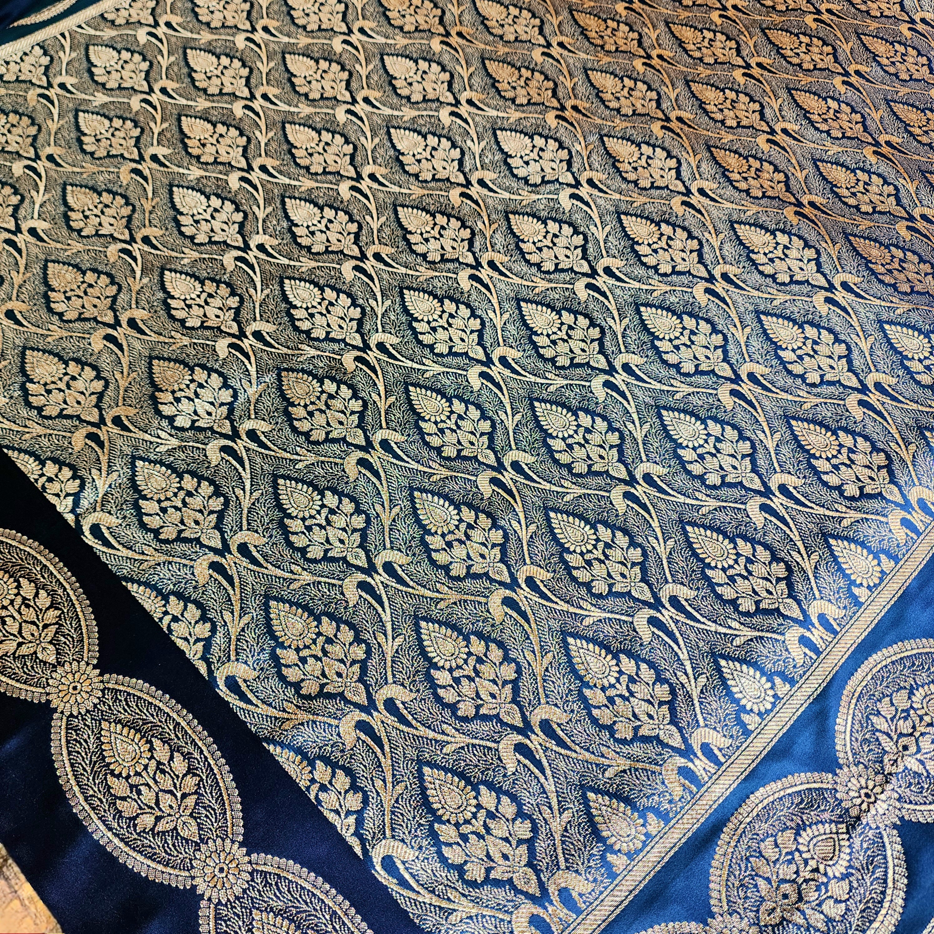 Royal Blue Banarasi Katan Silk Saree with Gold Zari Weaving