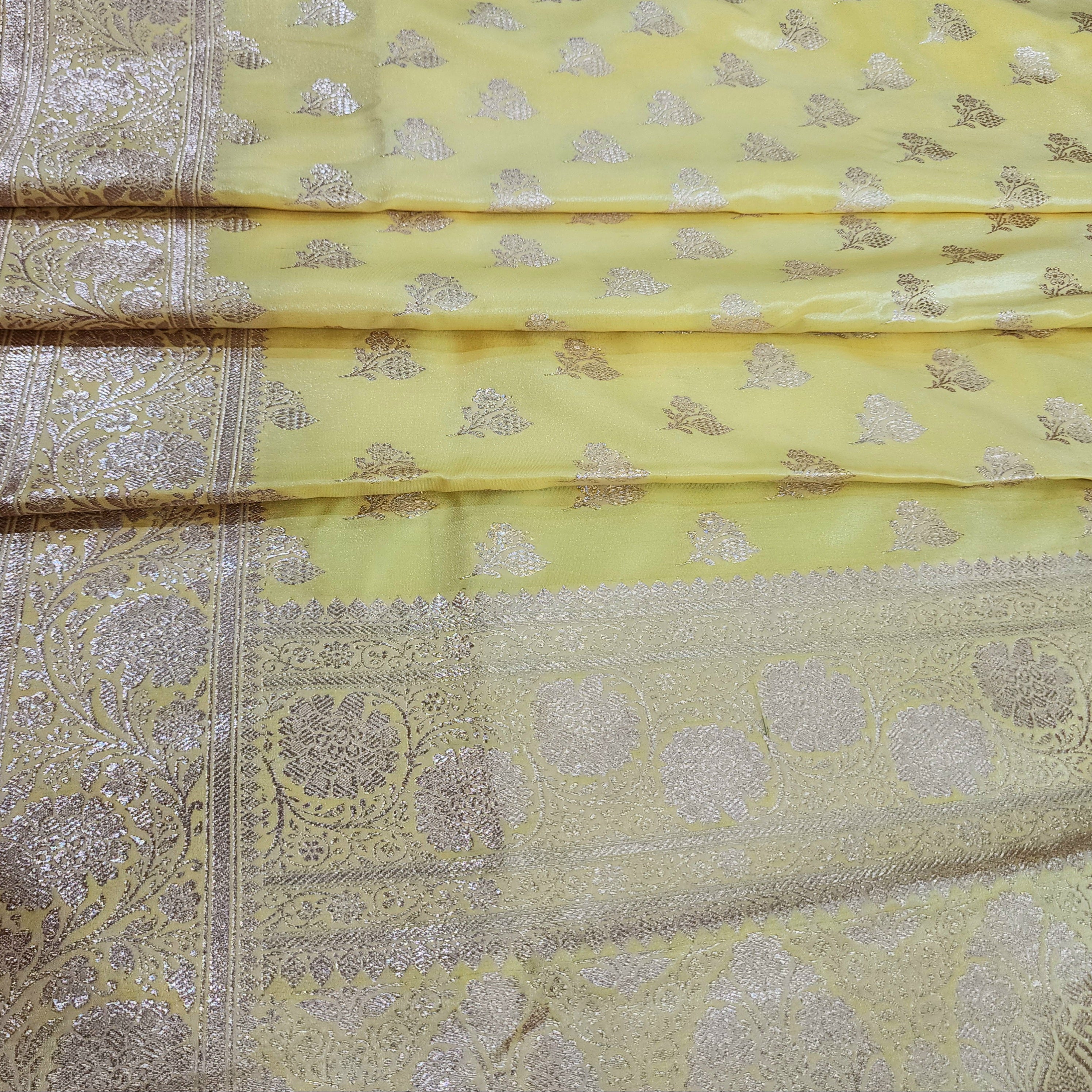 Rich Lemon Yellow Banarasi Silk Saree with Gold Zari Weaving