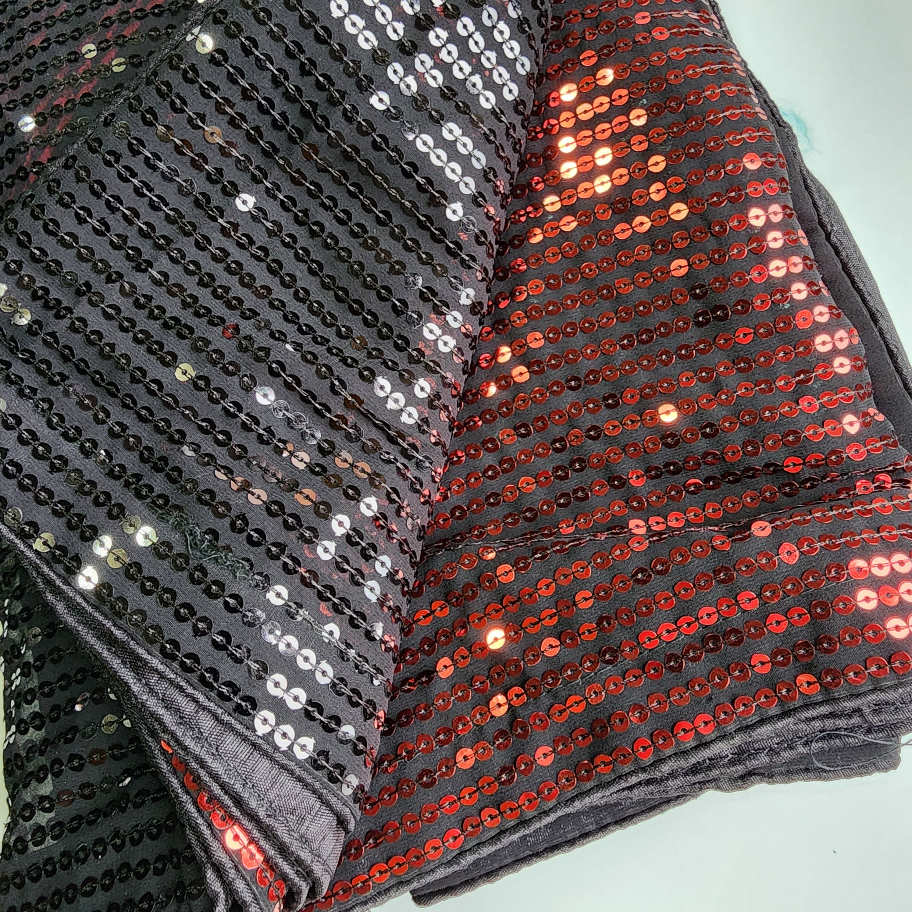 Georgette Designer Sequinned Saree - Black and Red Shade