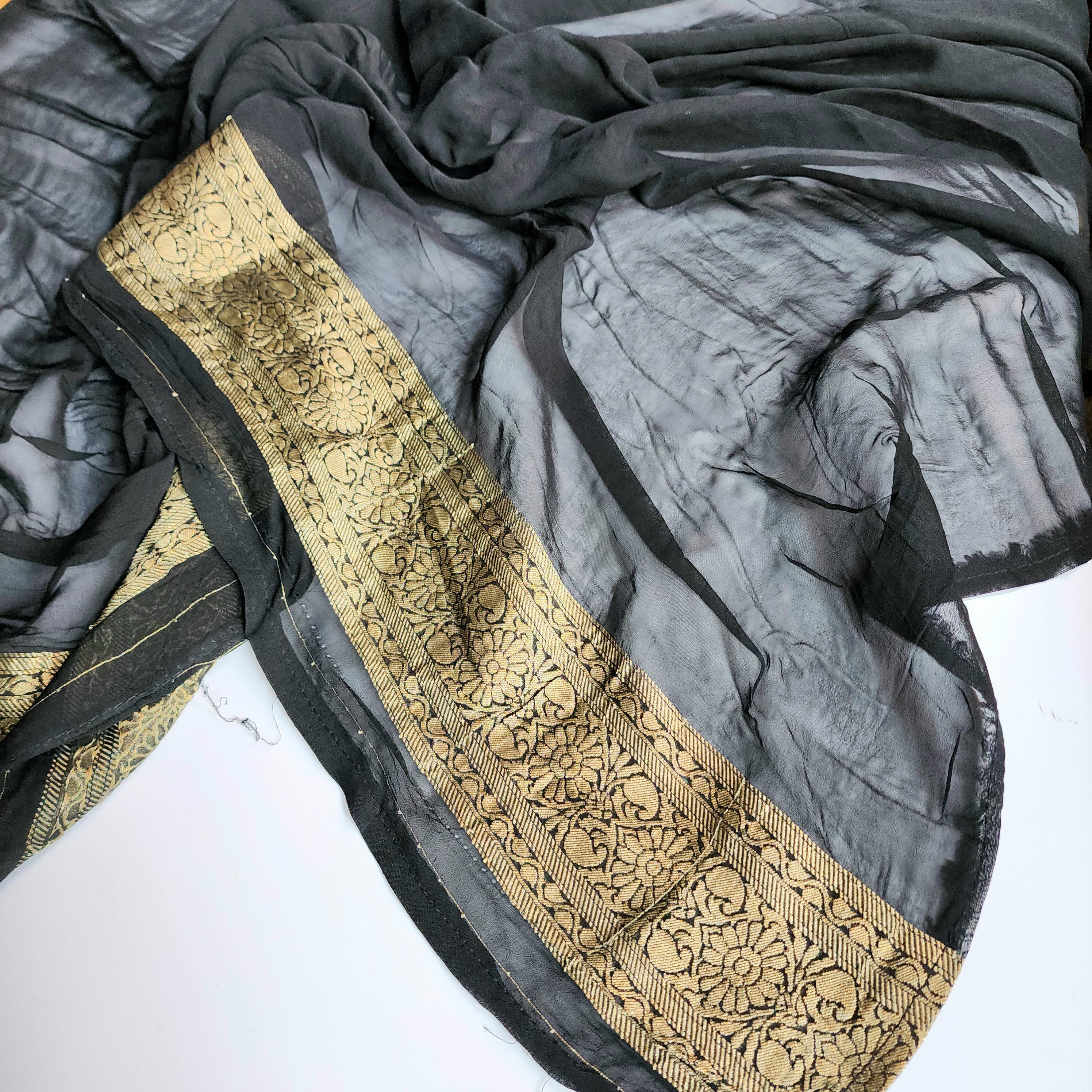 Elegant Black Khaddi Georgette Pure Banarasi Saree with Exquisite Golden Zari