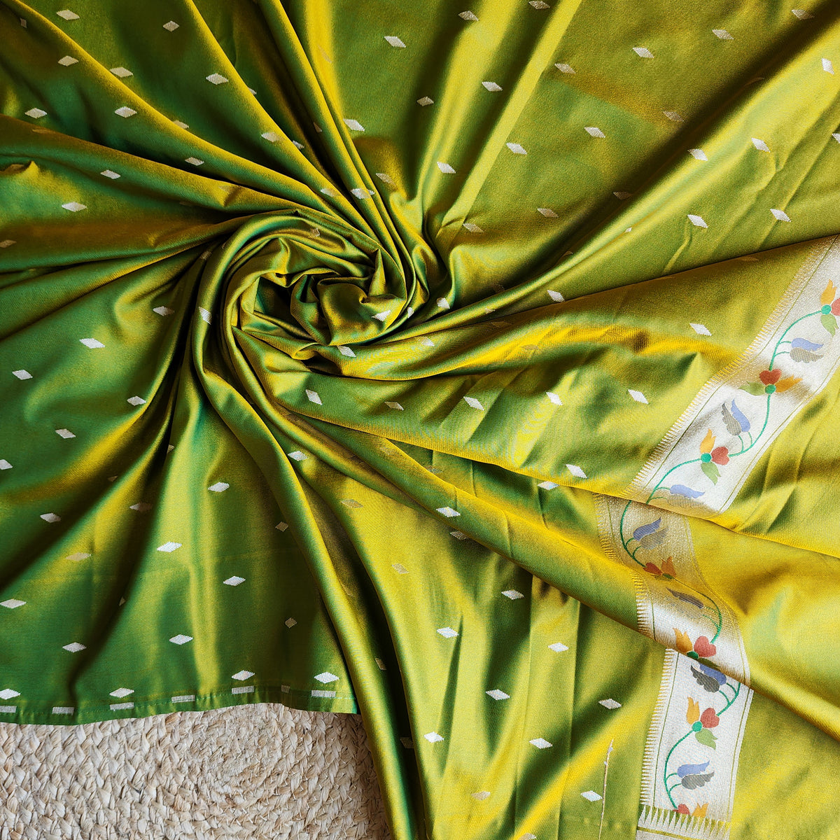 Raahi - Popati Green Paithani Silk Saree with Stitched Blouse