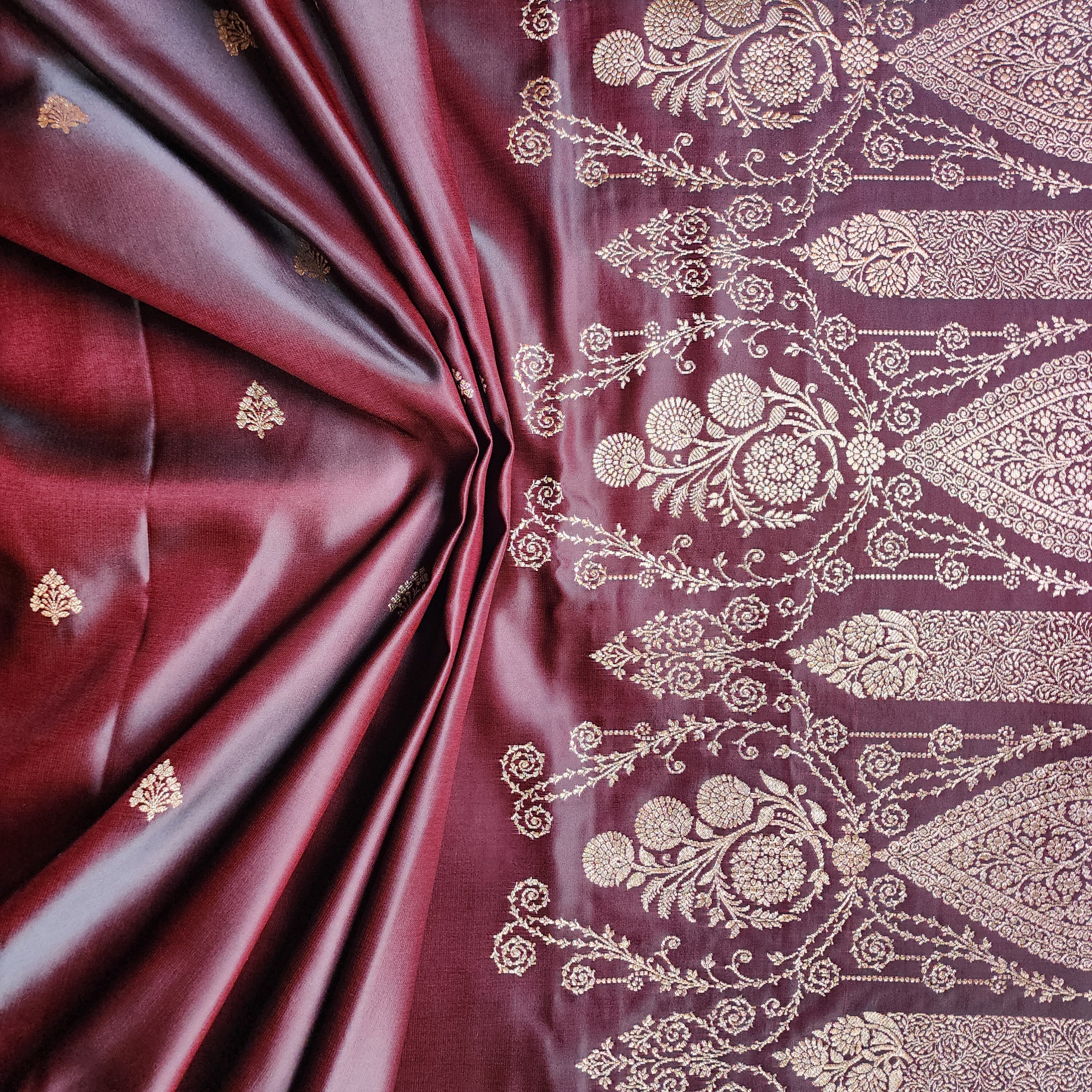 Chocolate Brown Pure Banarasi Katan Silk Saree with Sea Green Border