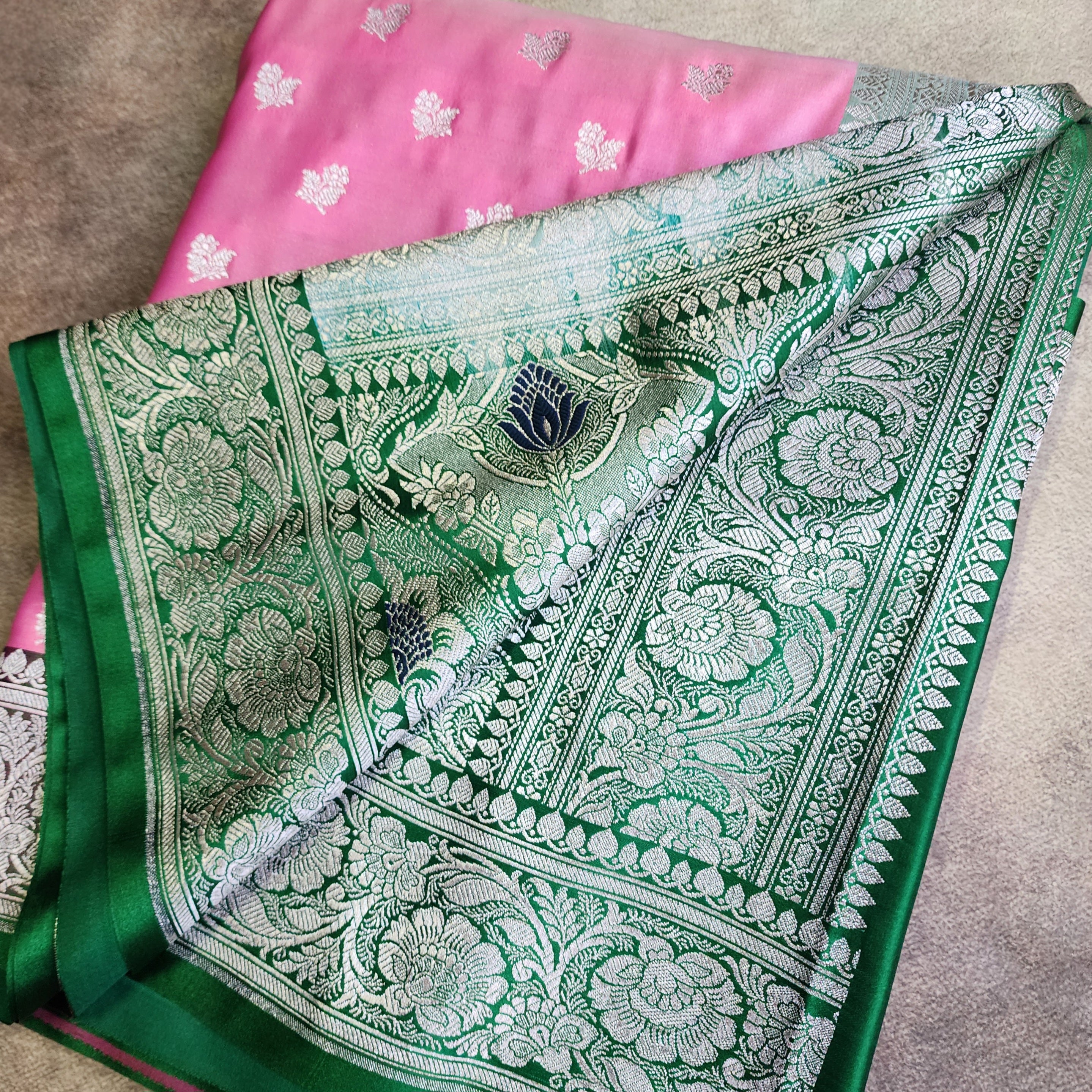 Rose Pink Pure Banarasi Katan Silk Saree with light Gold Zari Weaving