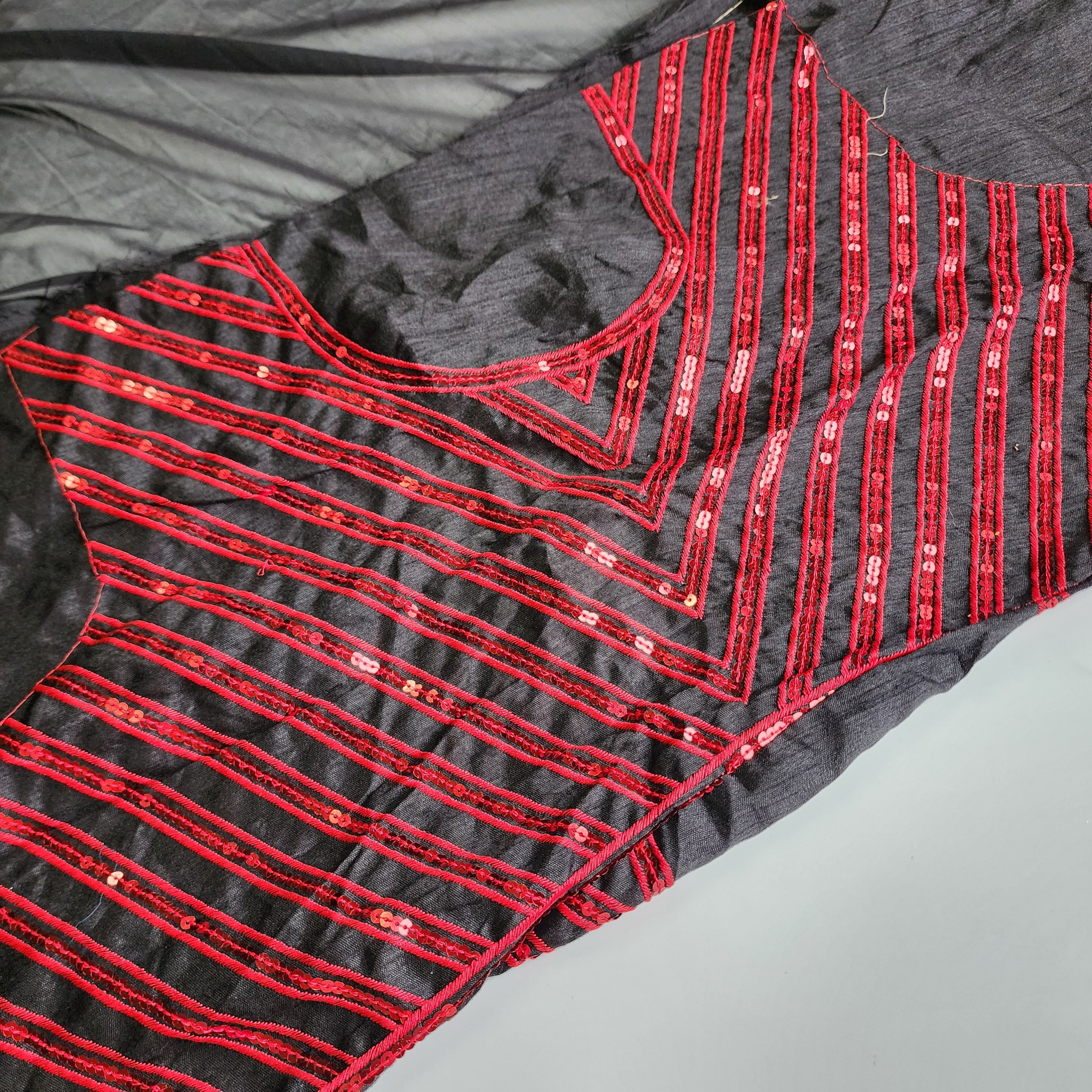 Georgette Designer Sequinned Saree - Black and Red Shade