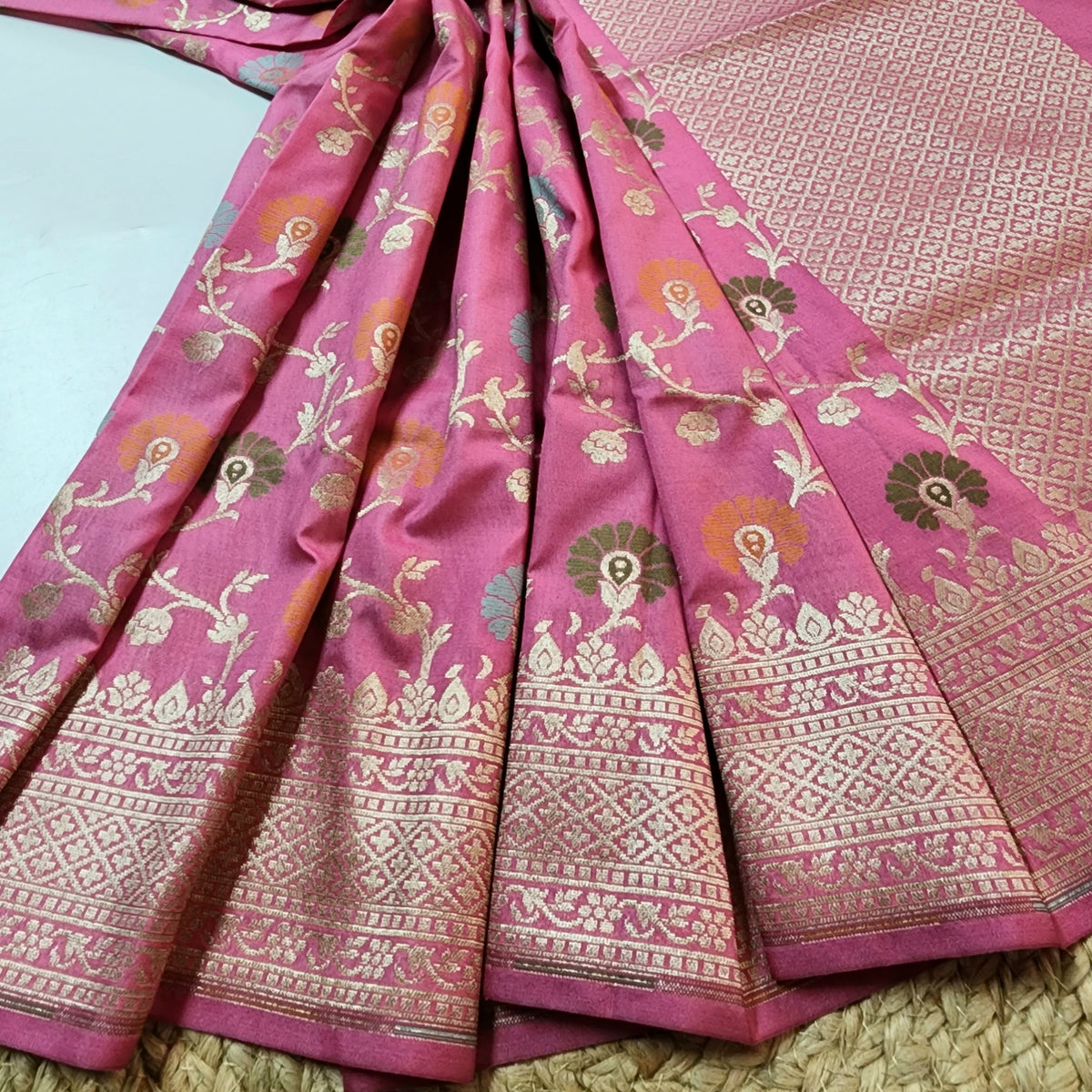 Banarasi Silk Floral Jaal Dupatta - Blush Pink