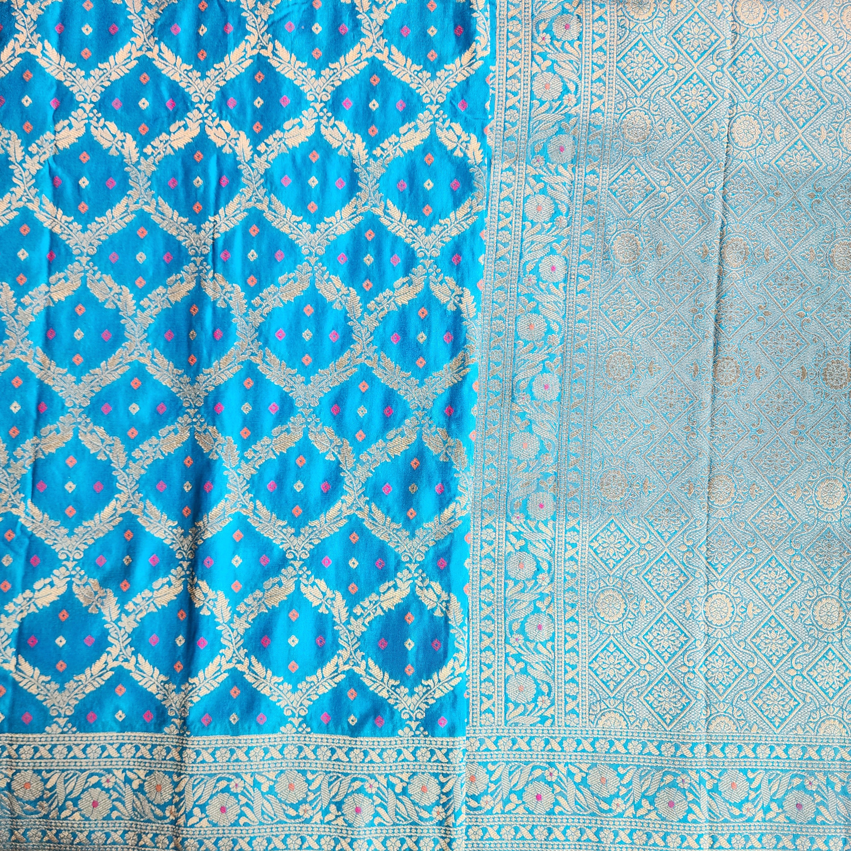 Sky Blue Bandhani Dupatta with Traditional Jaal