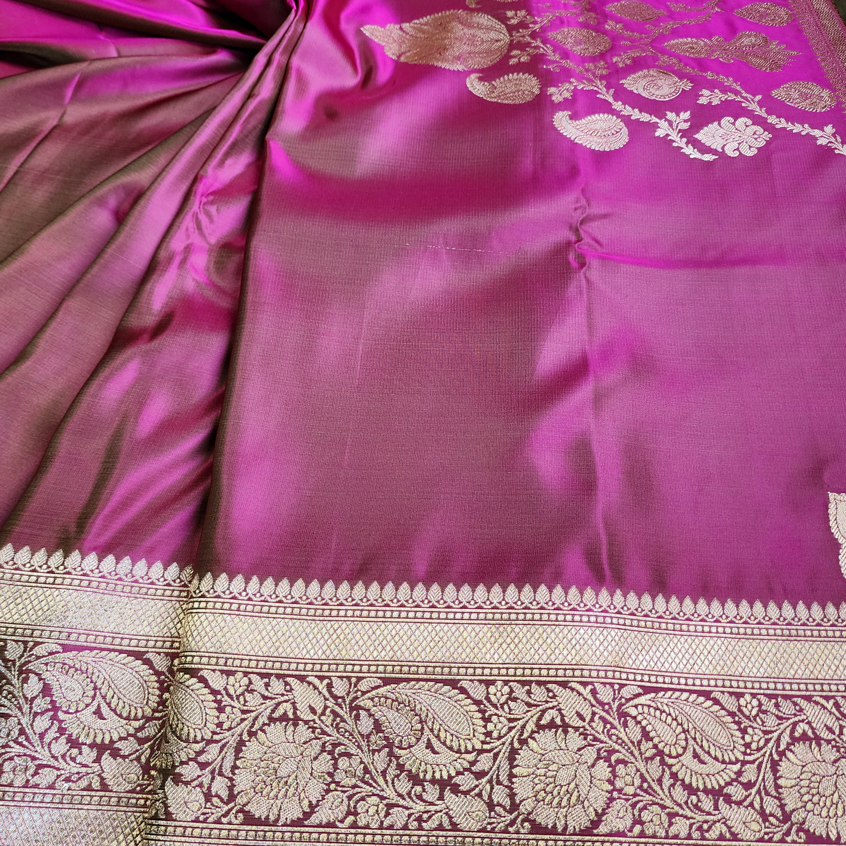 Dhoop Chhaon Mauve Banarasi Katan Silk Saree