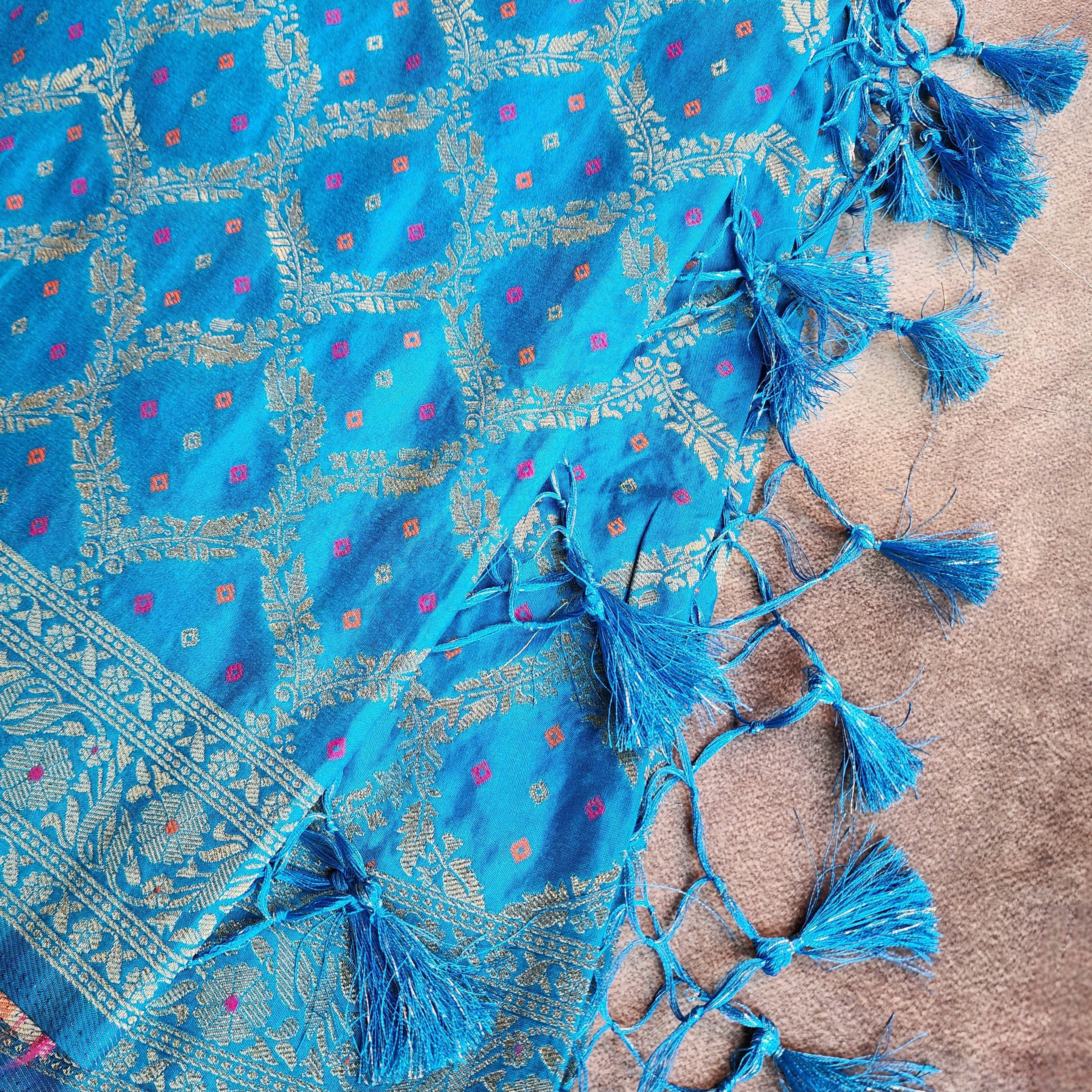 Sky Blue Bandhani Dupatta with Traditional Jaal