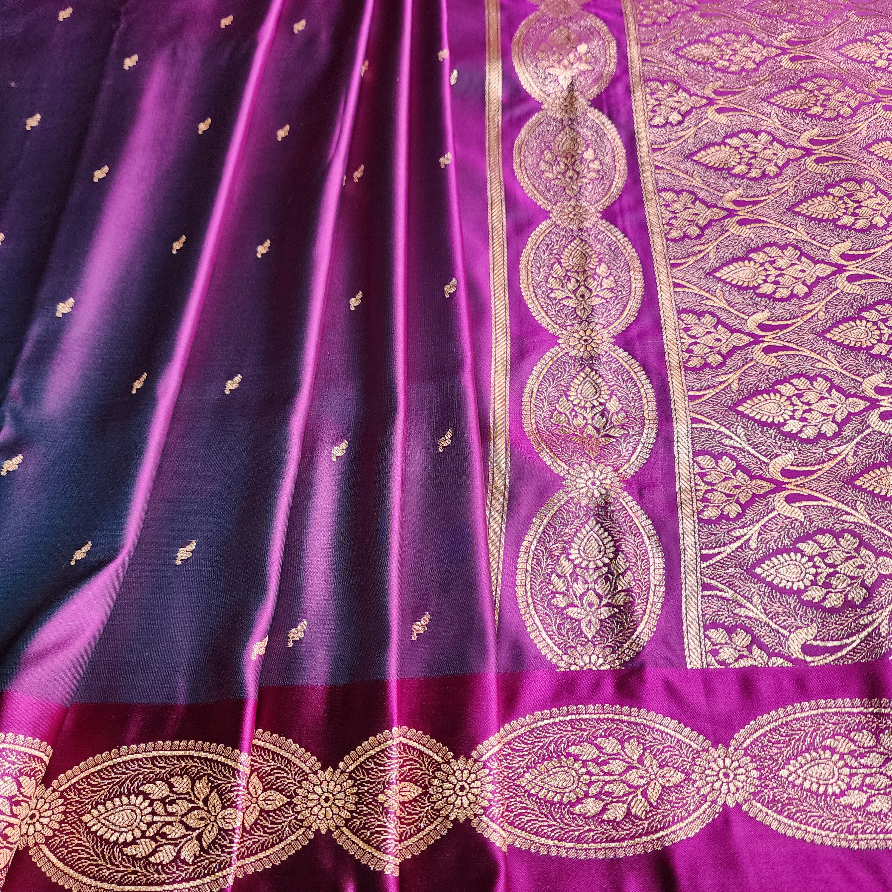 Rich Purple Pure Banarasi Katan Silk Saree with Gold Zari Weaving