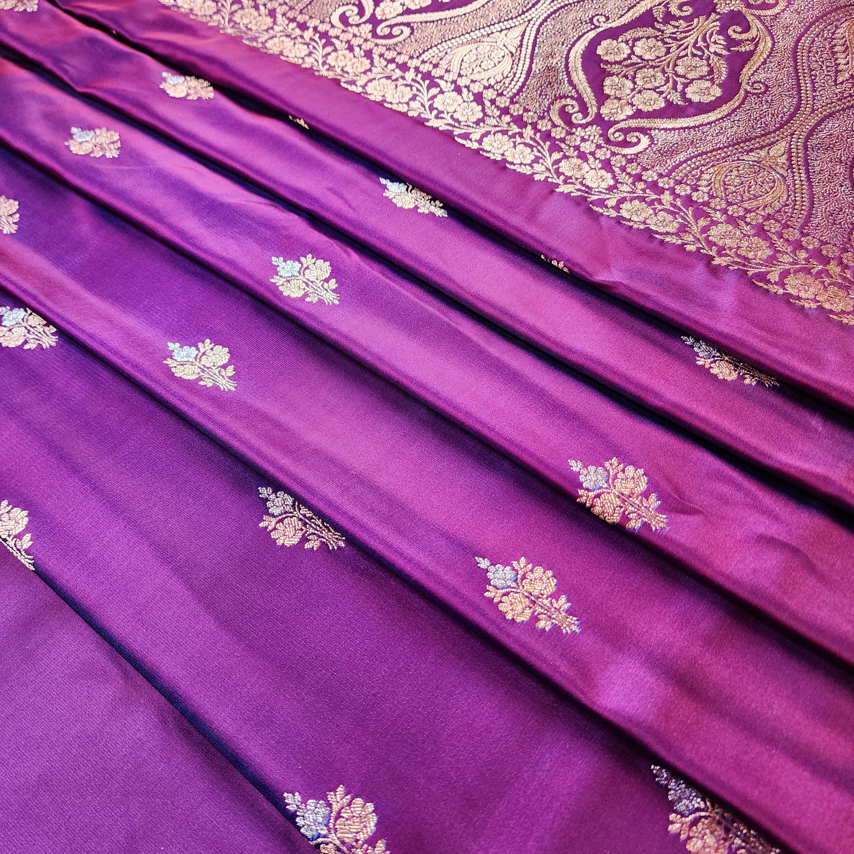 Royal Purple Pure Banarasi Katan Silk Saree with Magenta Border