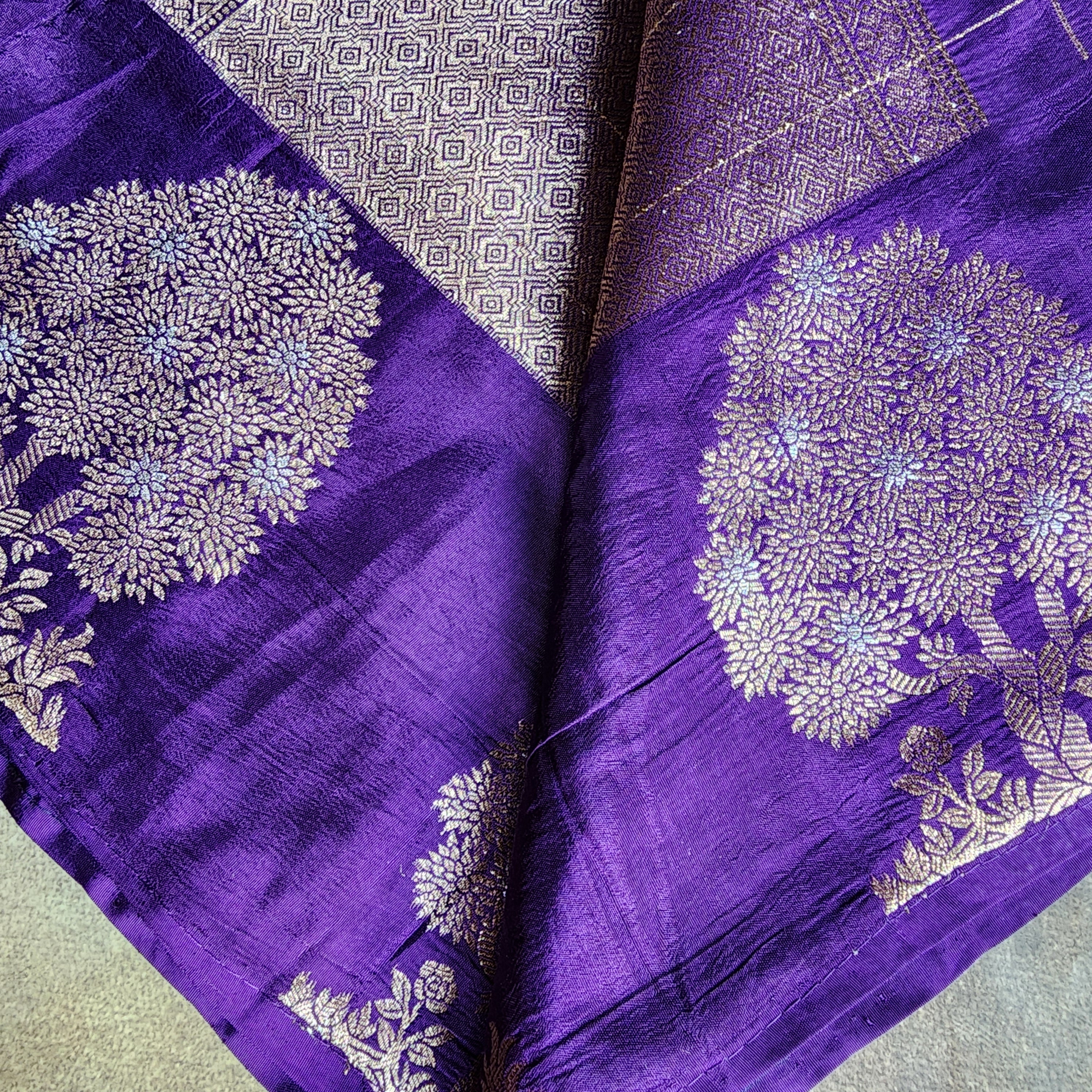 Royal Purple Dupion Silk Saree with Zari Motifs