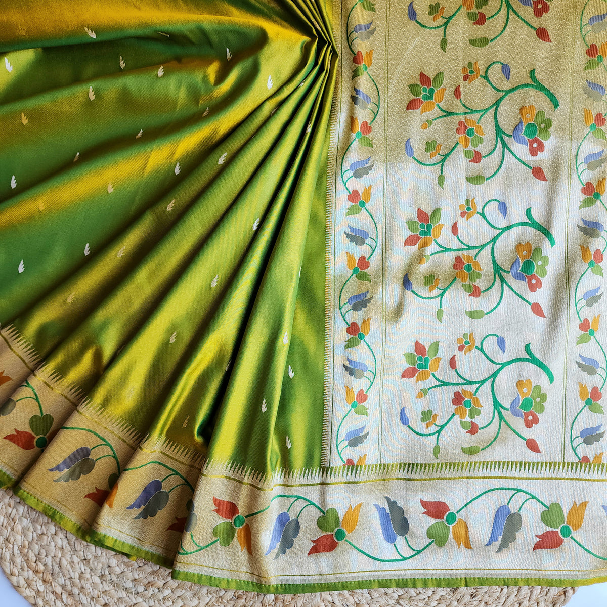 Raahi - Popati Green Paithani Silk Saree with Stitched Blouse